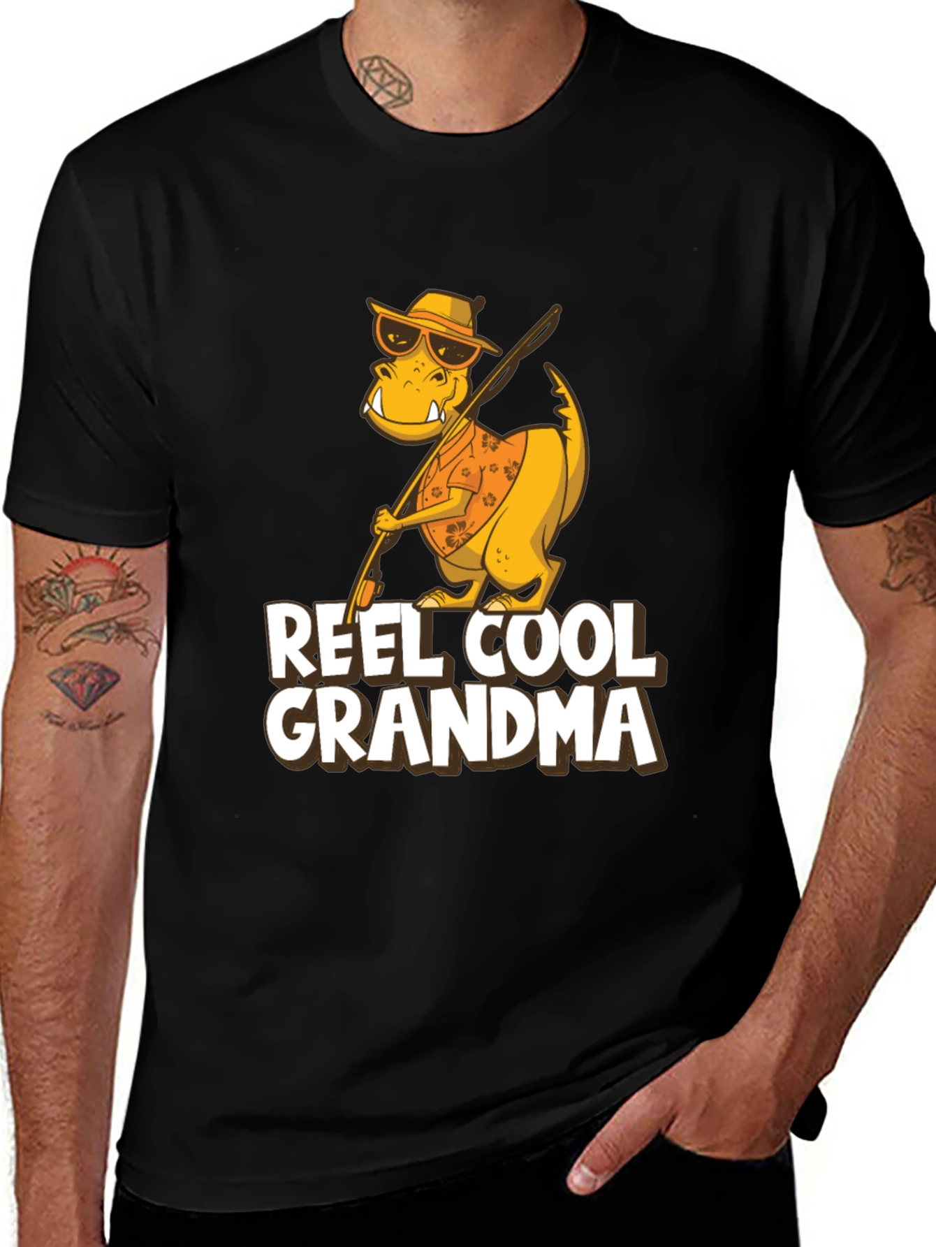 Reel Cool Grandma T-Shirt - Funny Dinosaur Fishing Tee