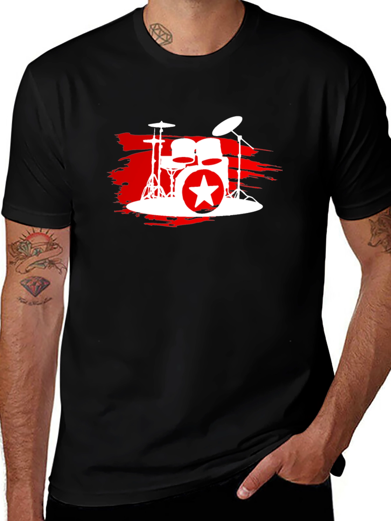 Drum Kit Star Graphic T-Shirt - Black