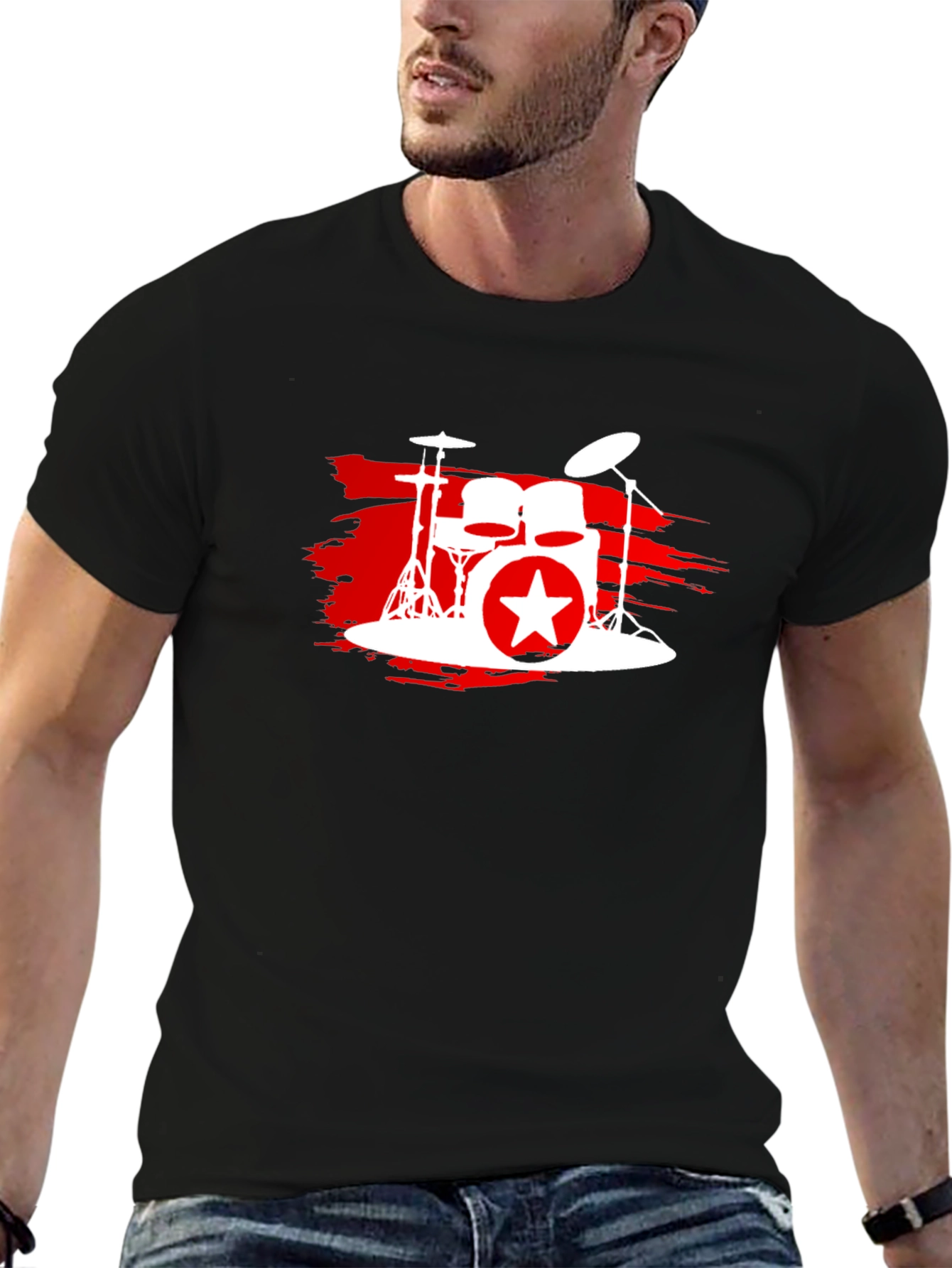 Drum Kit Star Graphic T-Shirt - Black