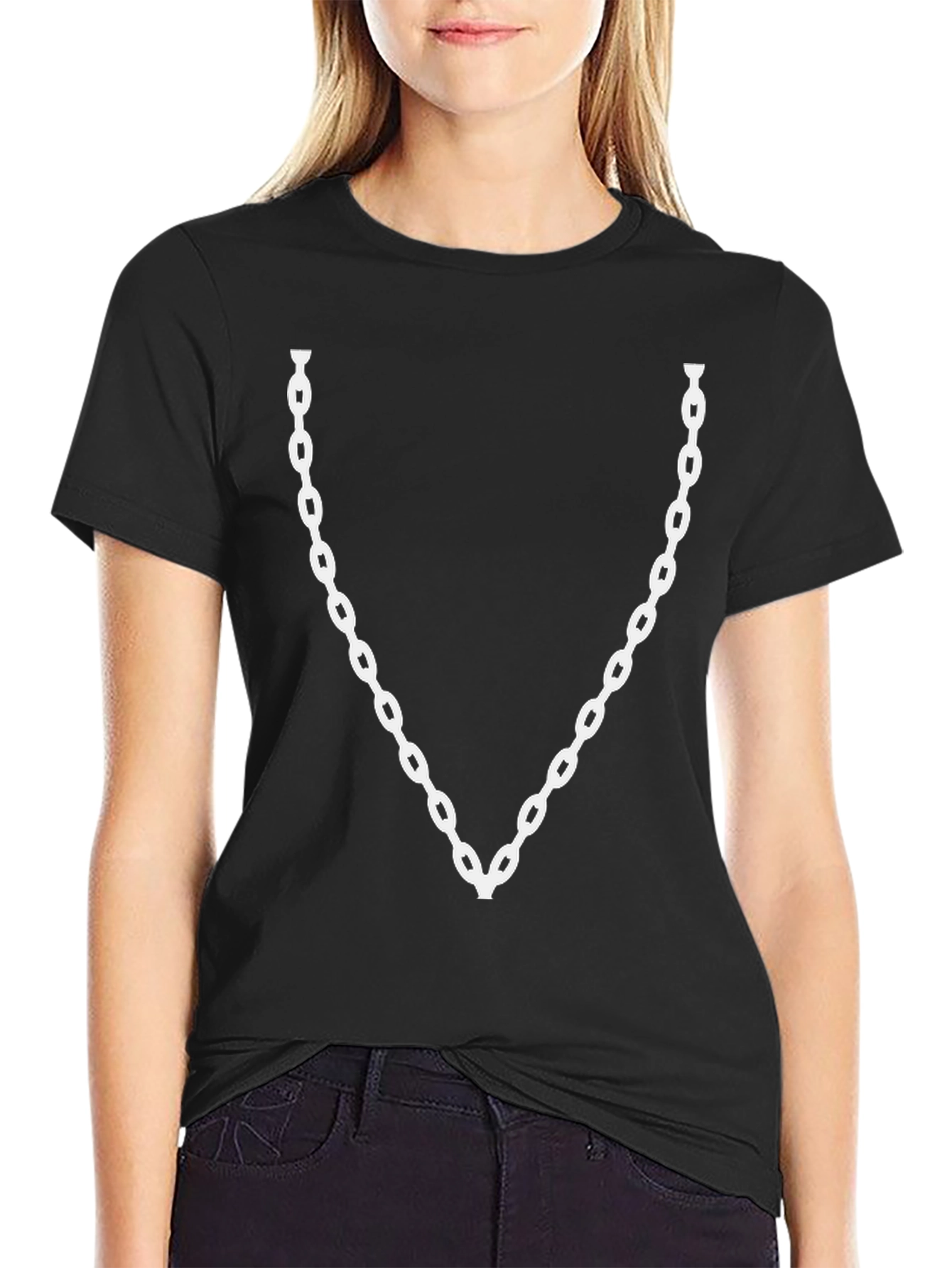 Mens Black T-Shirt with Chain Design