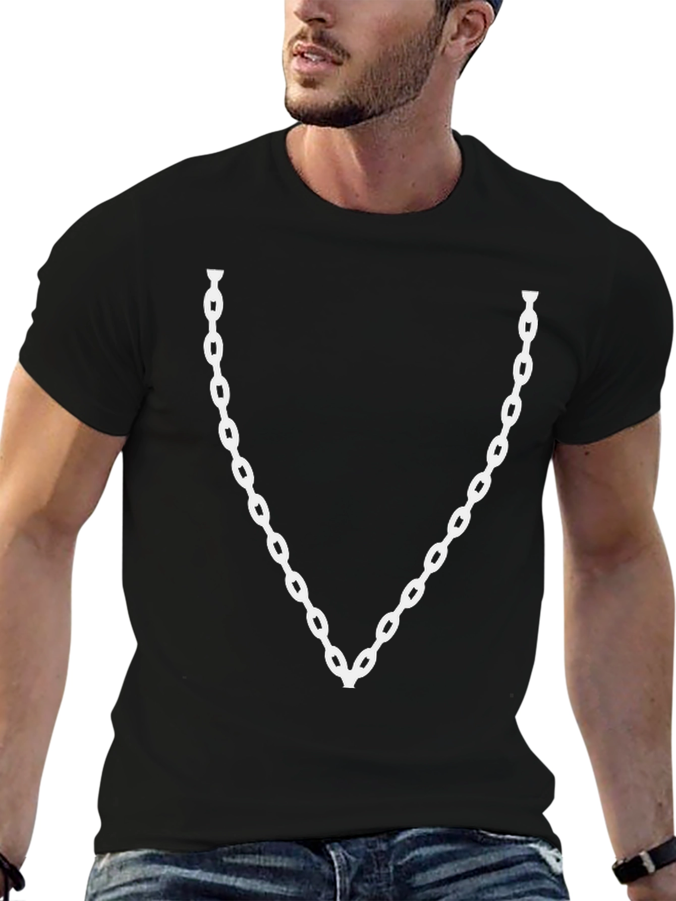 Mens Black T-Shirt with Chain Design