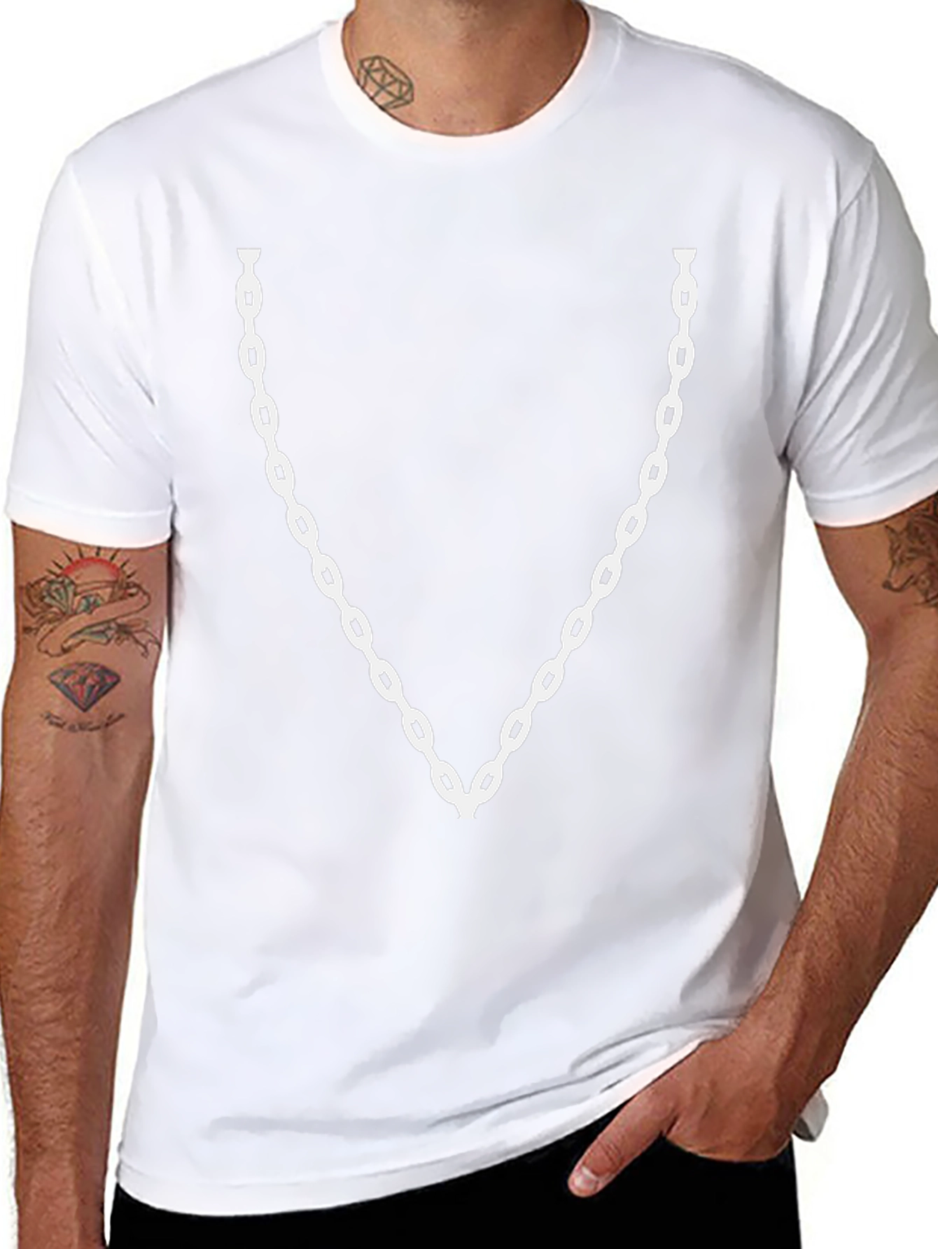 Mens Black T-Shirt with Chain Design