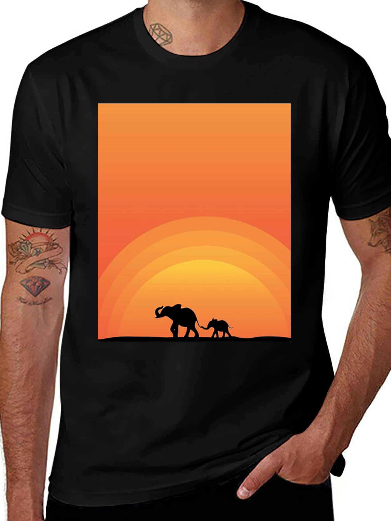 Elephant Sunset Graphic Tee