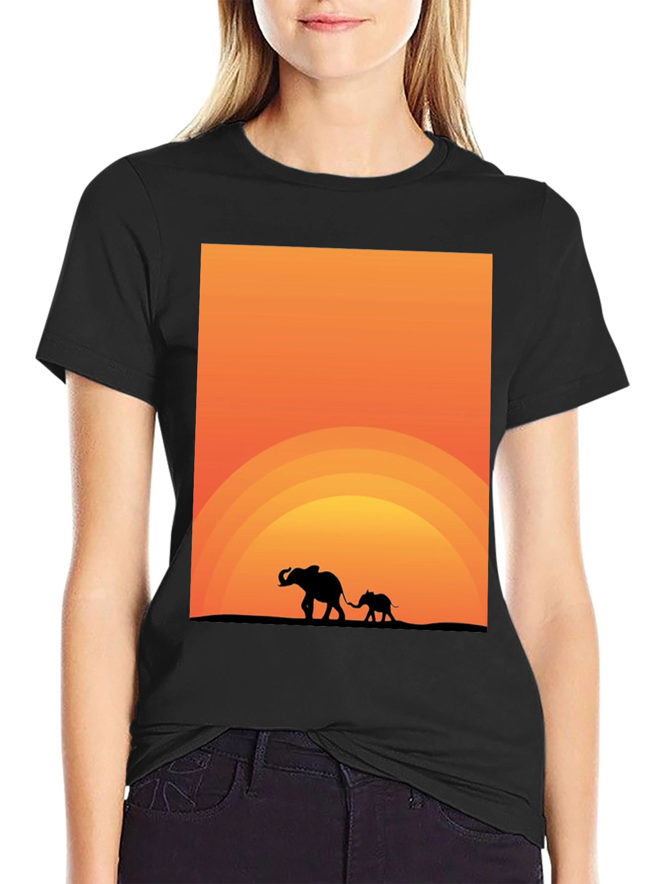 Elephant Sunset Graphic Tee