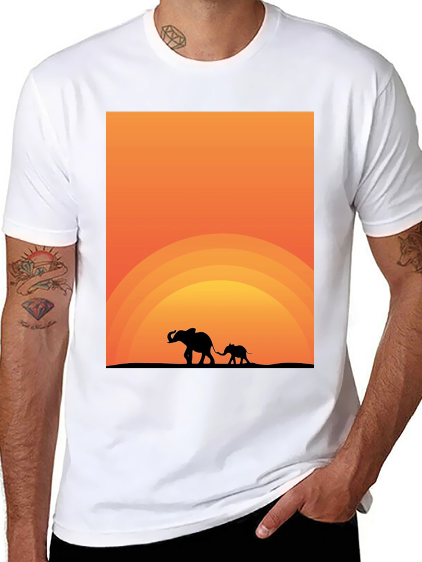 Elephant Sunset Graphic Tee