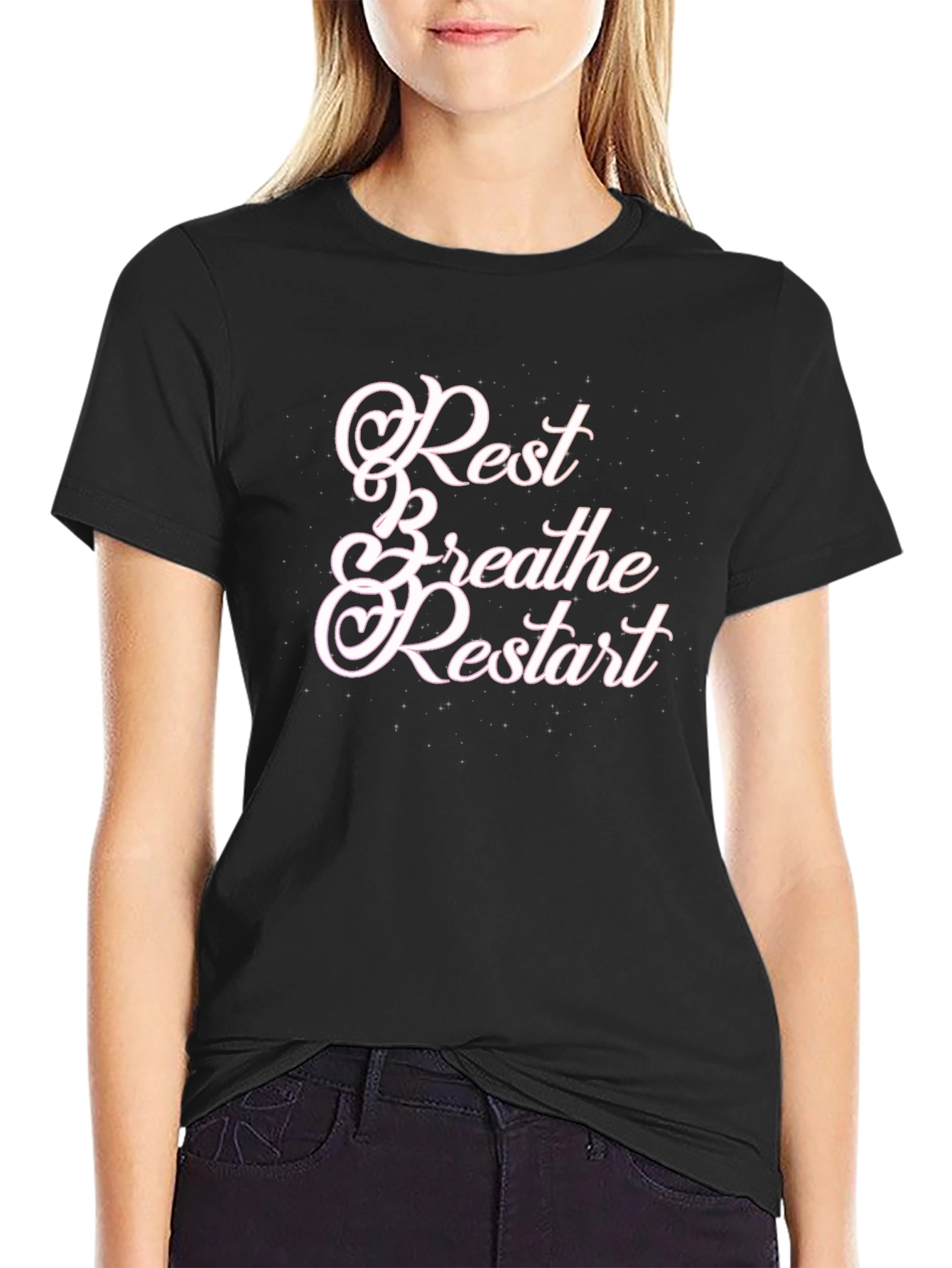 Rest Breathe Restart Graphic Tee - Black Cotton T-Shirt