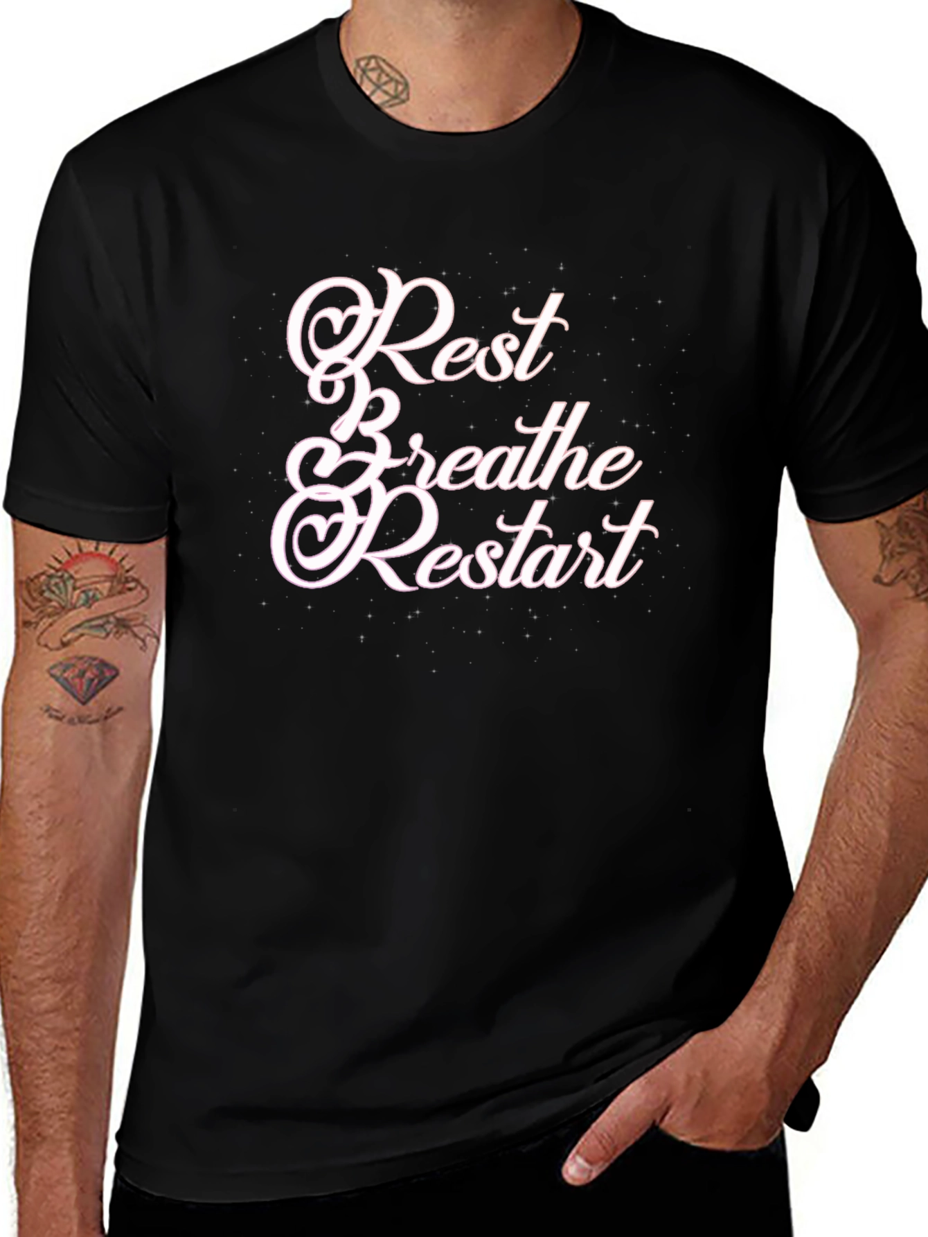Rest Breathe Restart Graphic Tee - Black Cotton T-Shirt