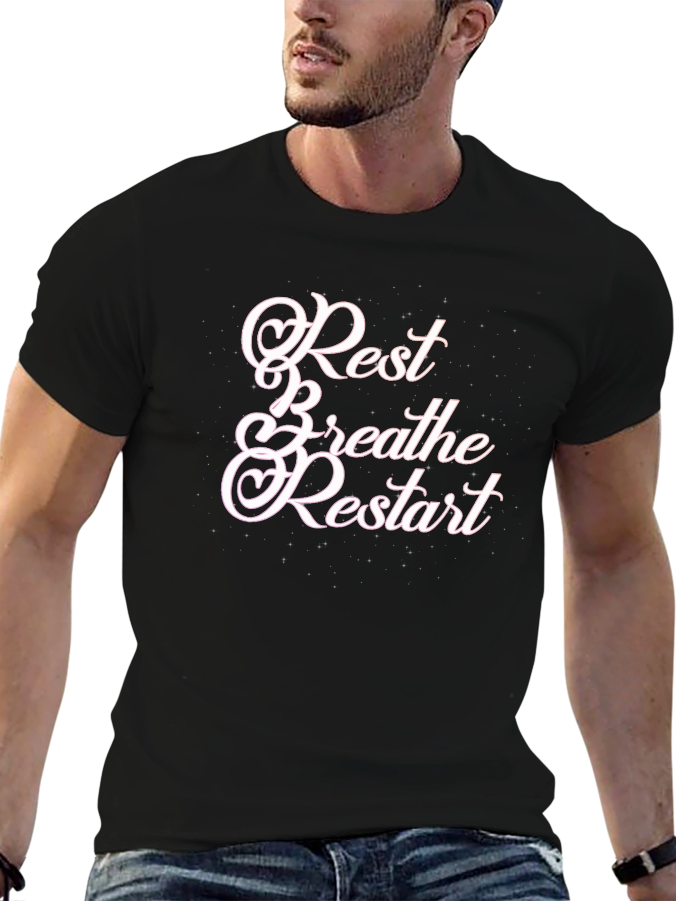 Rest Breathe Restart Graphic Tee - Black Cotton T-Shirt