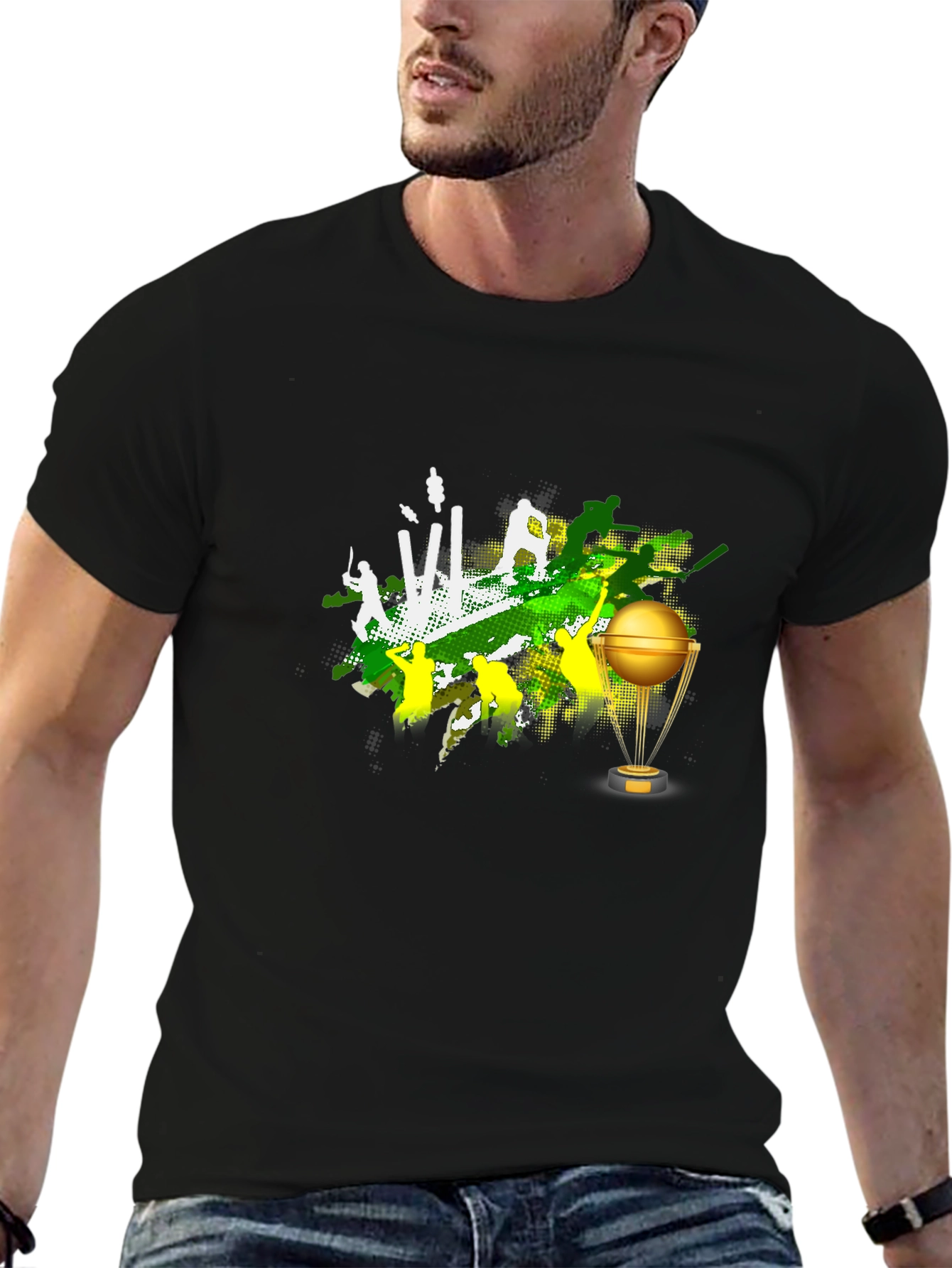 Cricket T-Shirt - Golden Trophy Design