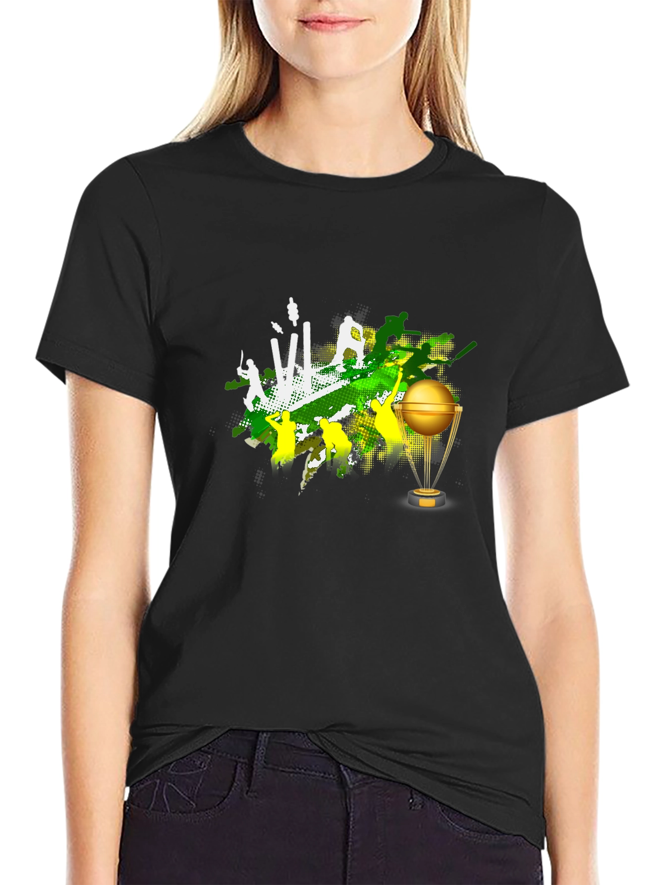 Cricket T-Shirt - Golden Trophy Design
