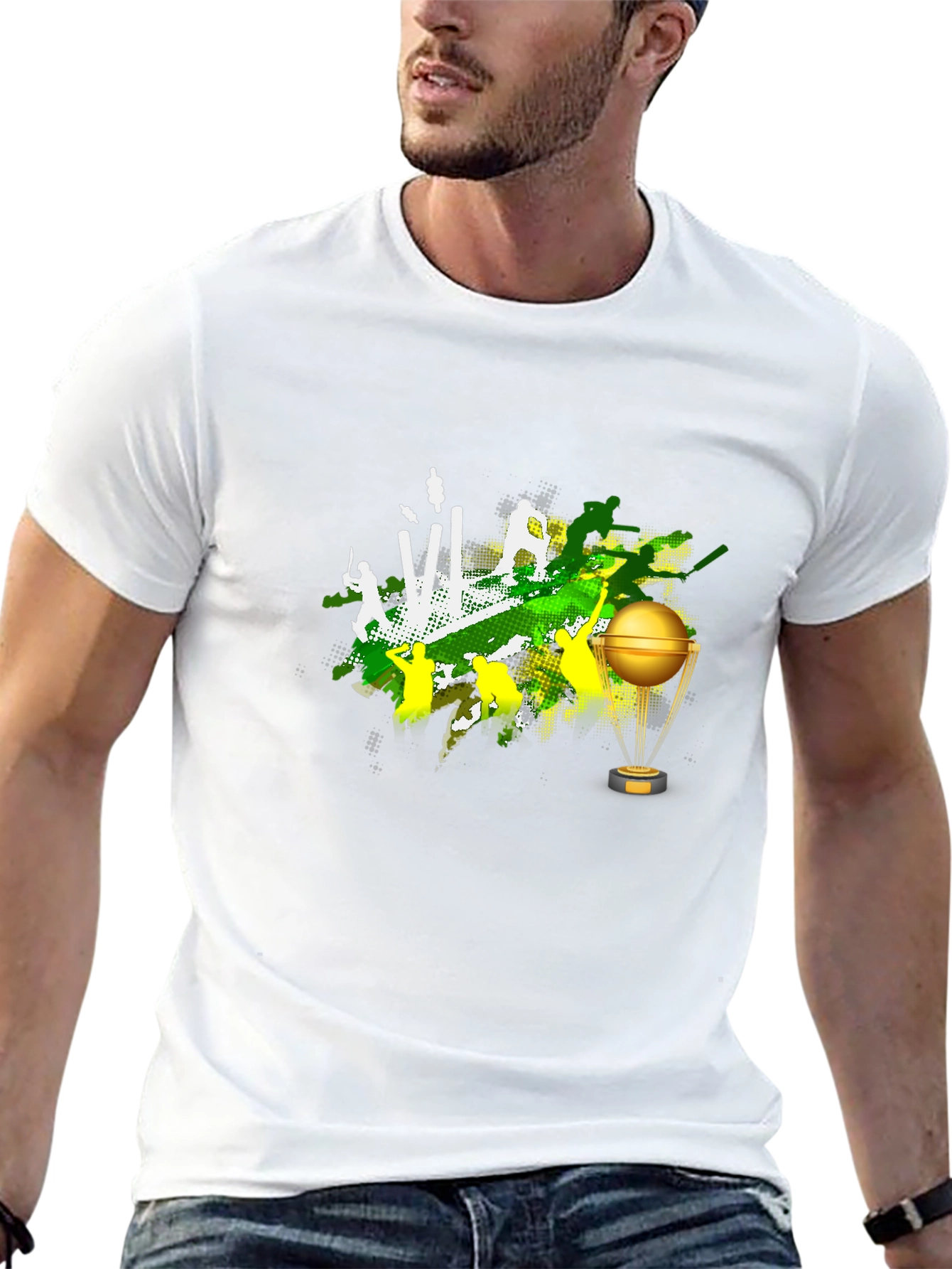 Cricket T-Shirt - Golden Trophy Design