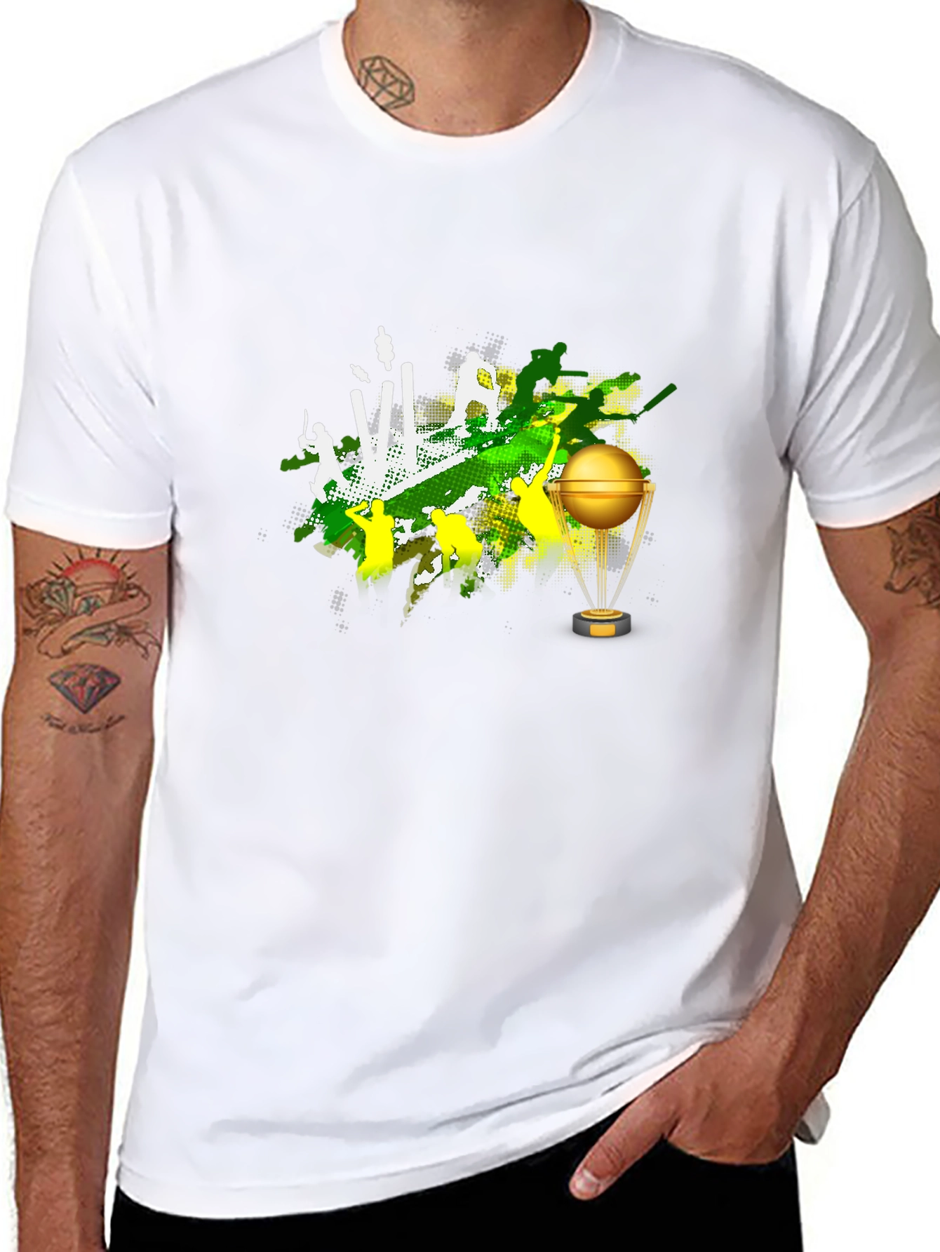 Cricket T-Shirt - Golden Trophy Design