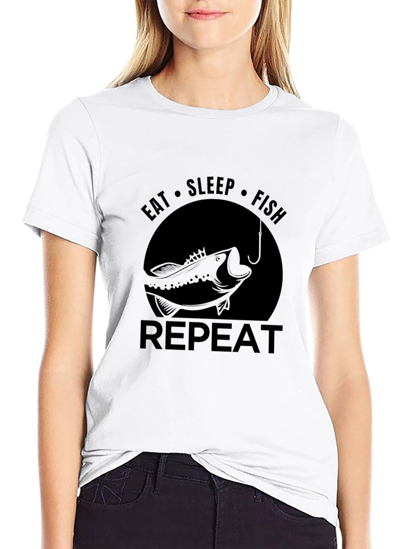 Eat Sleep Fish Repeat Black T-Shirt
