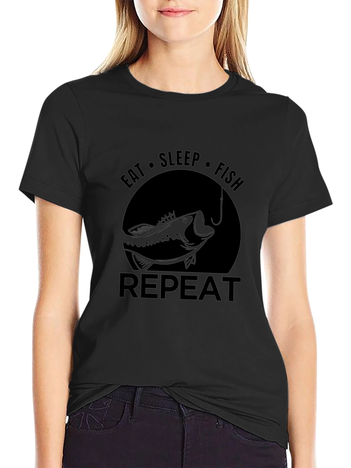 Eat Sleep Fish Repeat Black T-Shirt