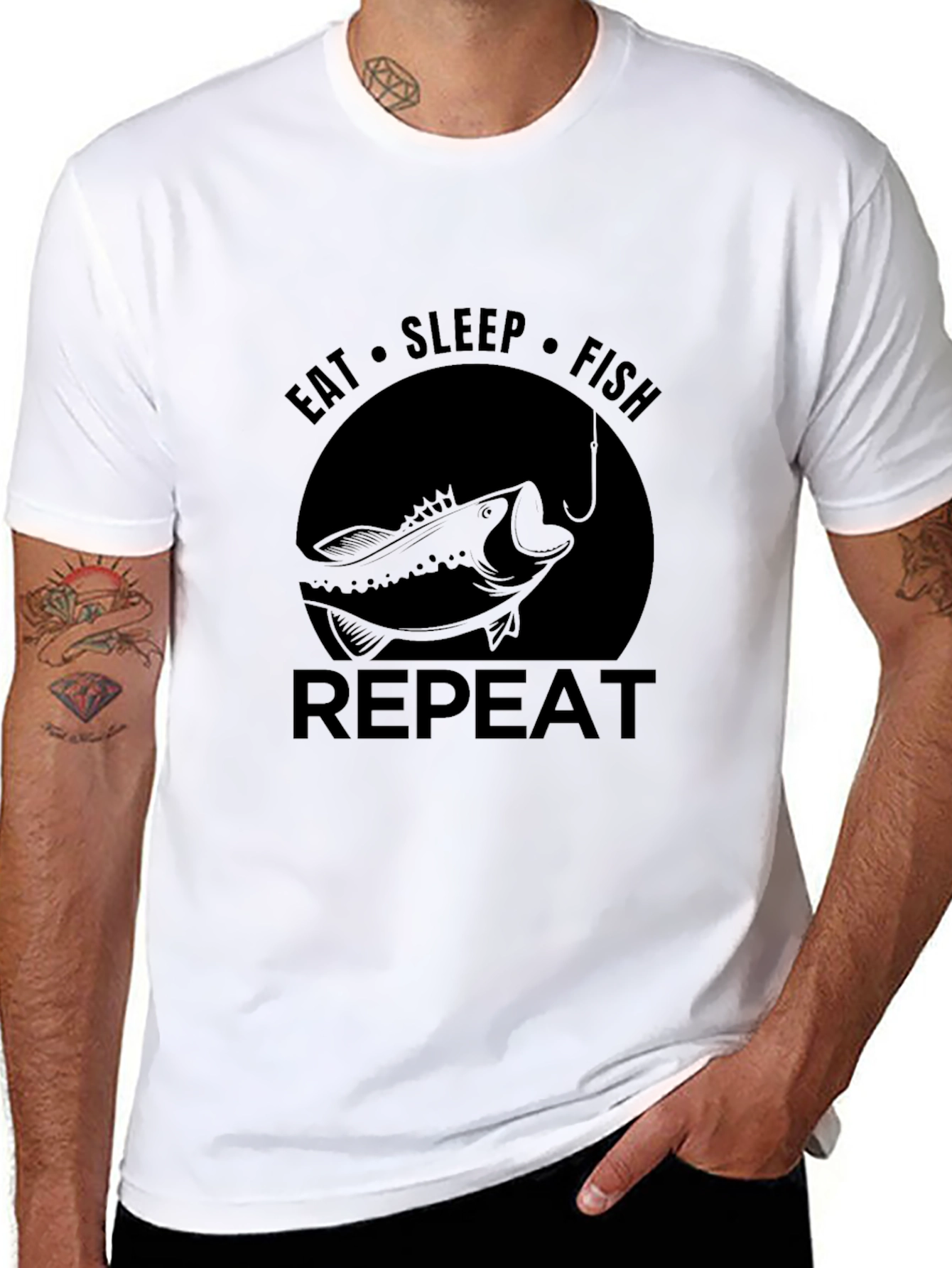 Eat Sleep Fish Repeat Black T-Shirt