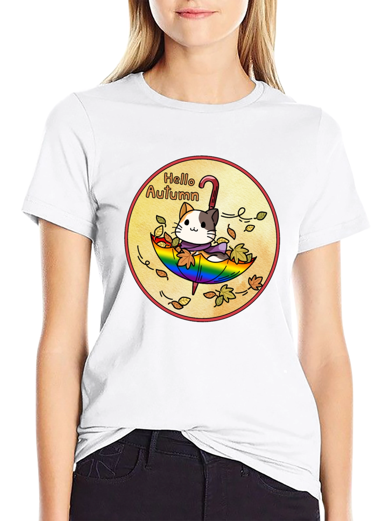 Autumn Cat Umbrella Graphic Tee - Unisex