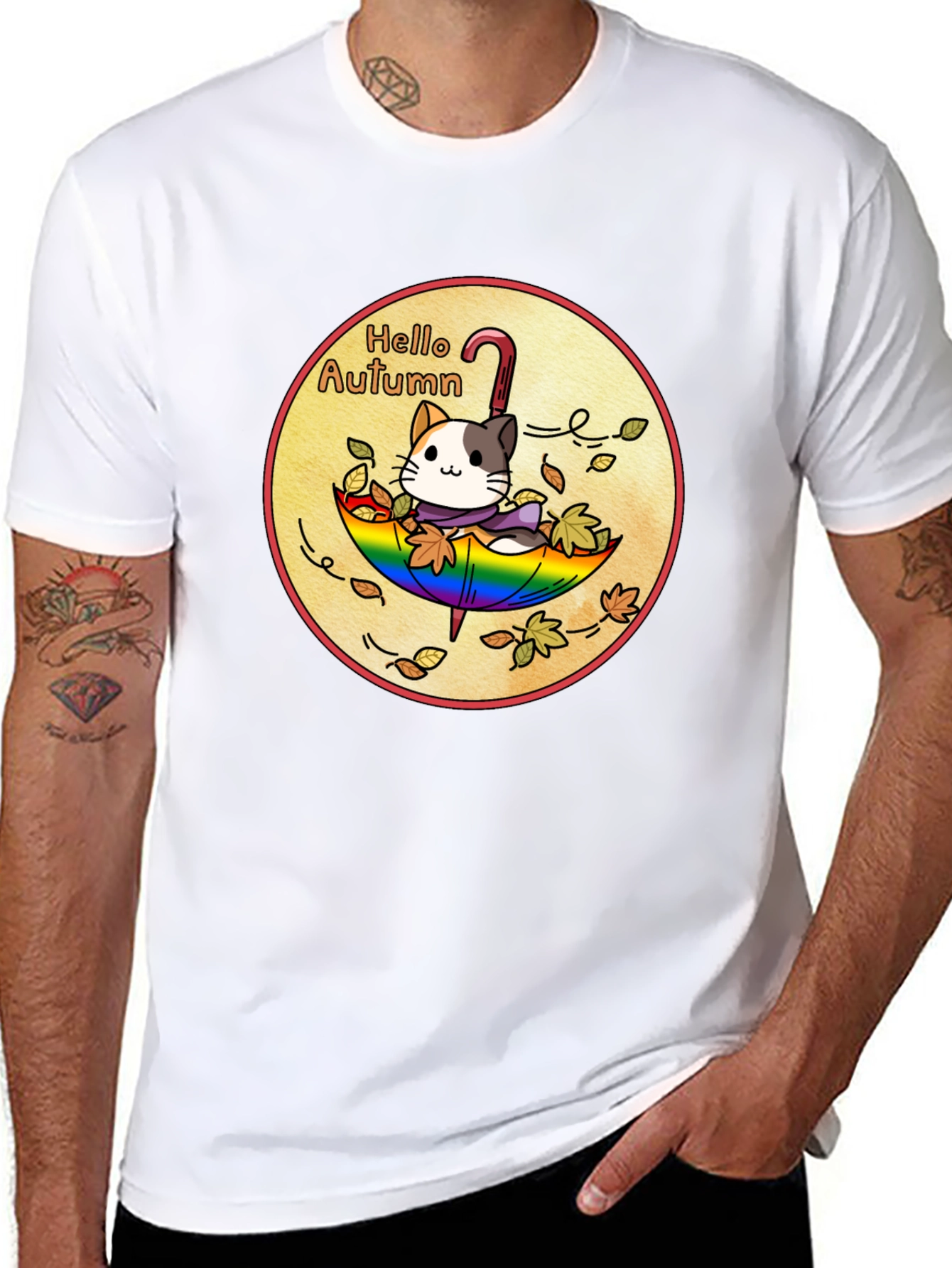 Autumn Cat Umbrella Graphic Tee - Unisex