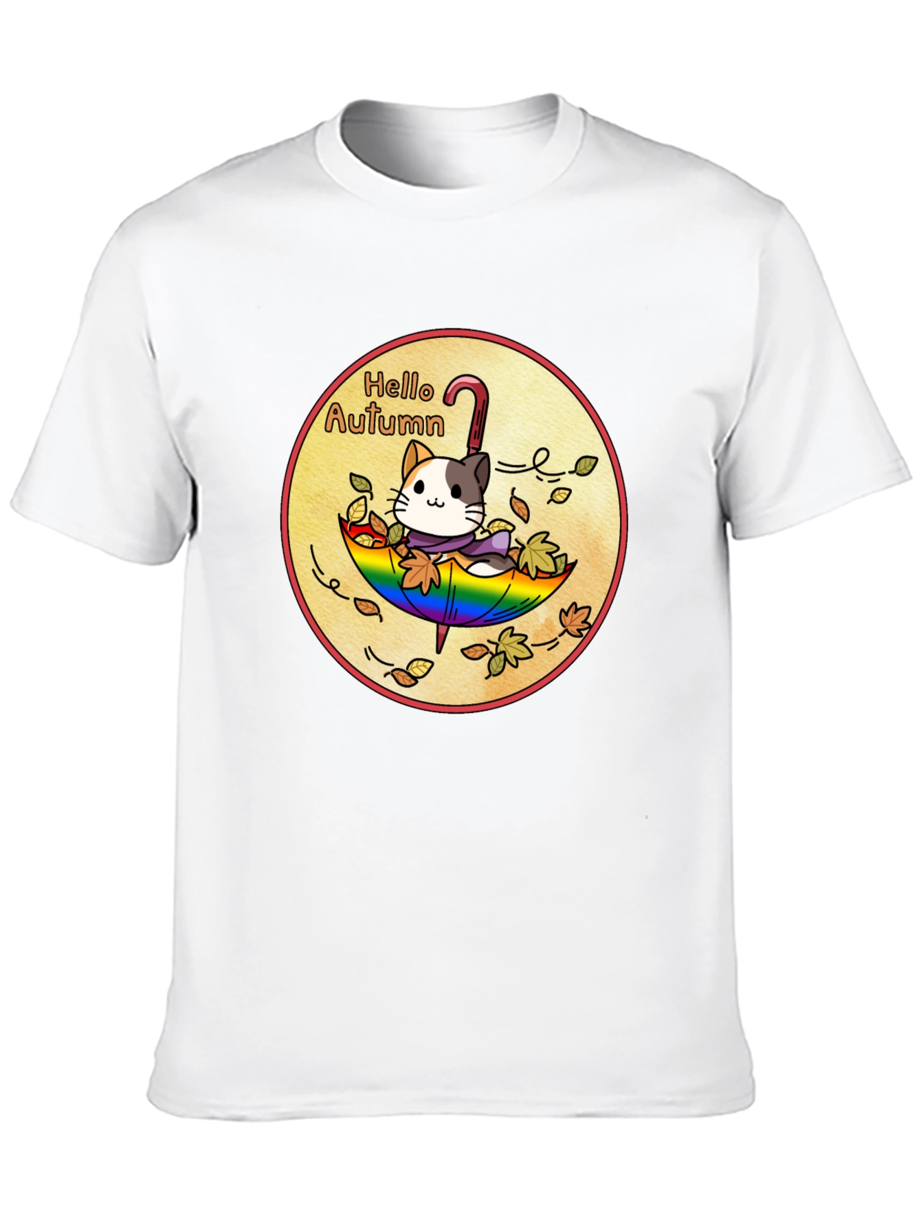 Autumn Cat Umbrella Graphic Tee - Unisex