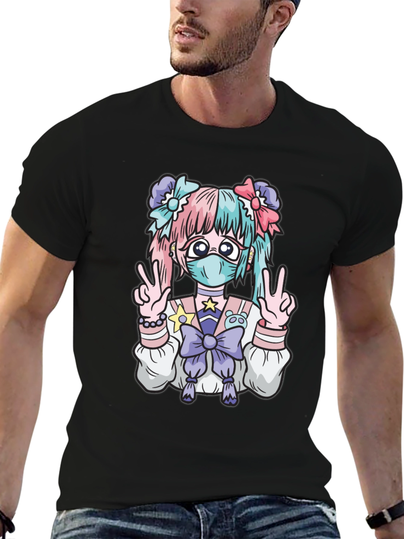 Anime Girl Graphic Black T-Shirt