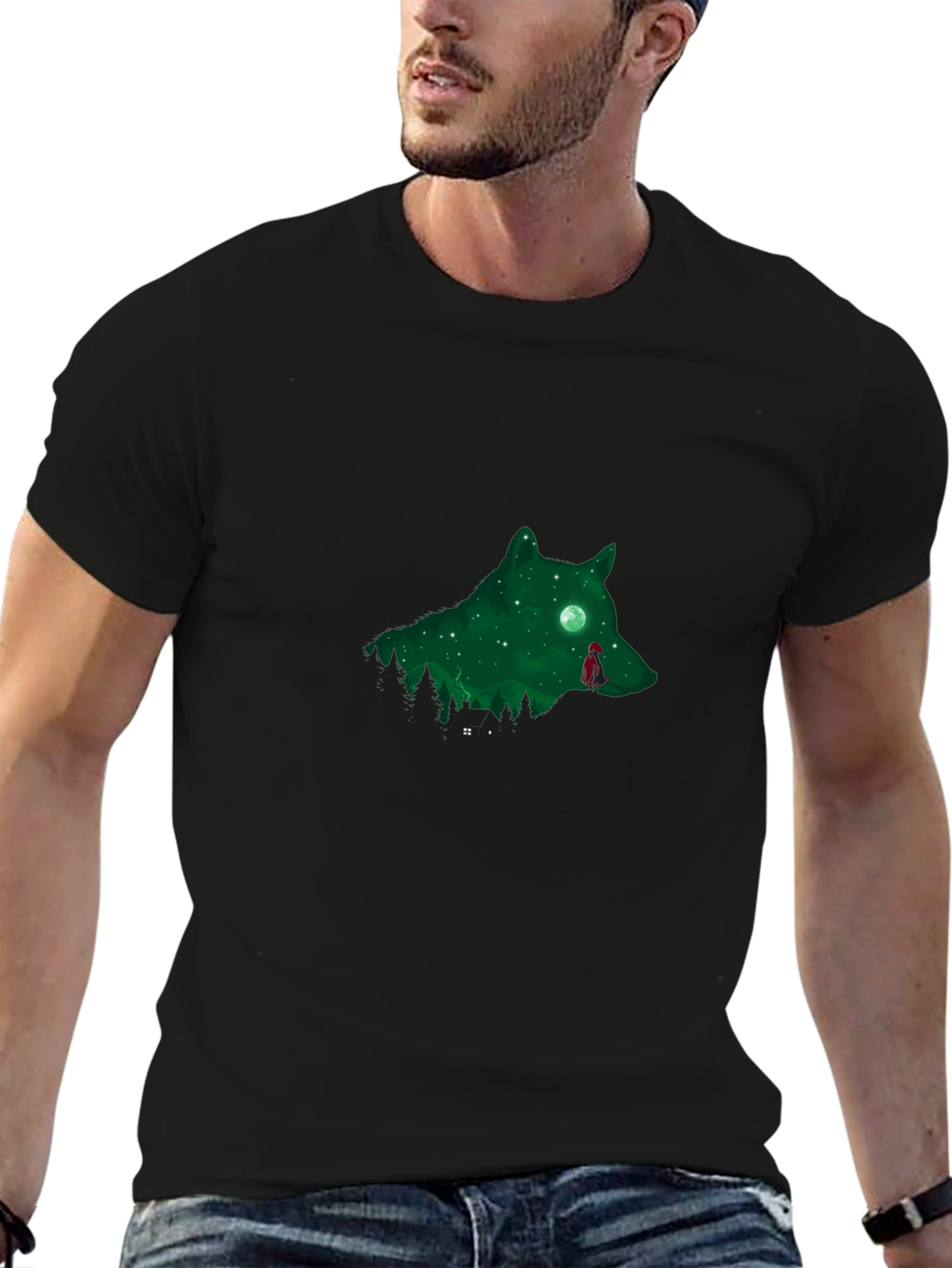 Wolf Silhouette Graphic Black T-Shirt