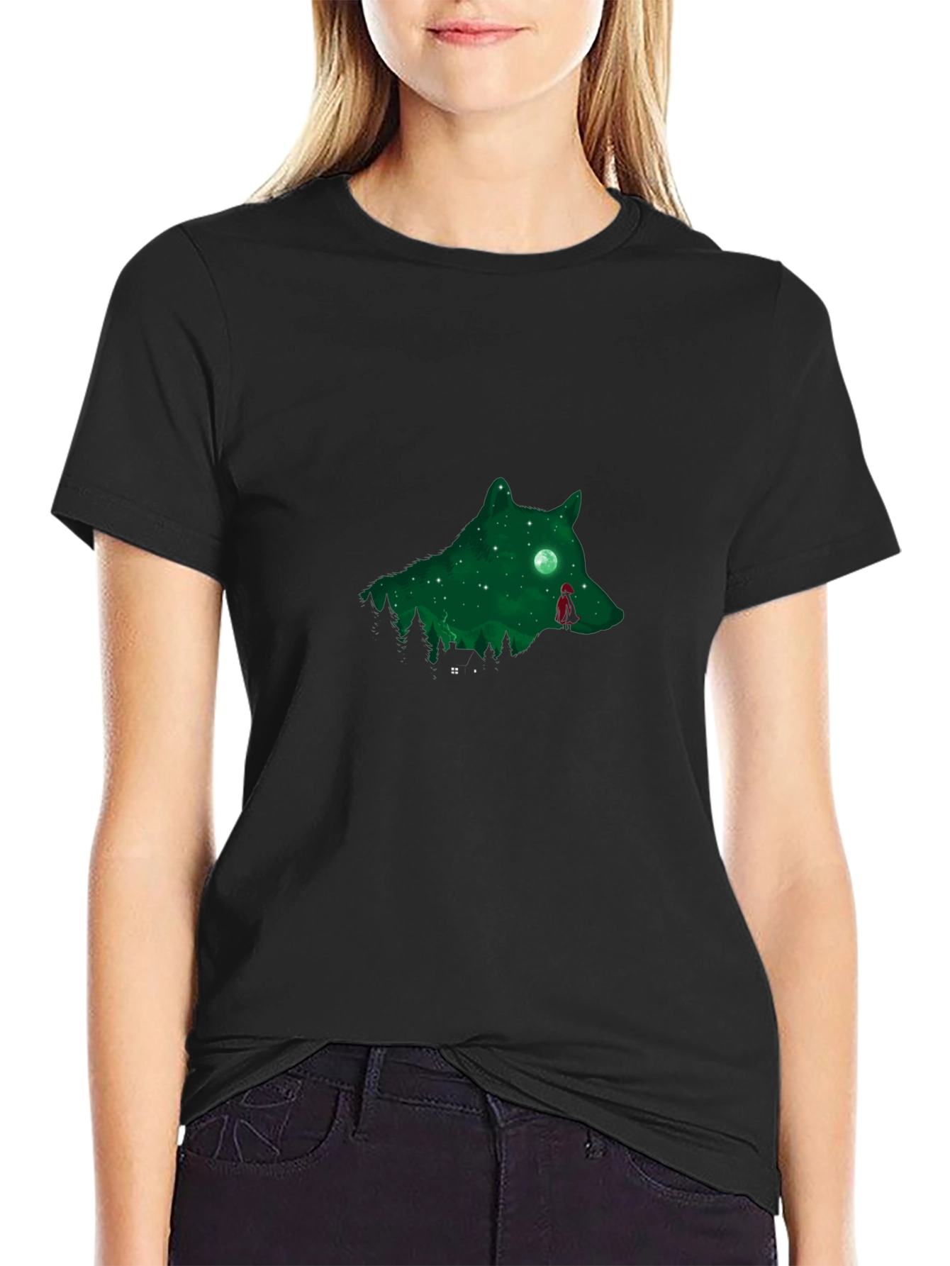 Wolf Silhouette Graphic Black T-Shirt