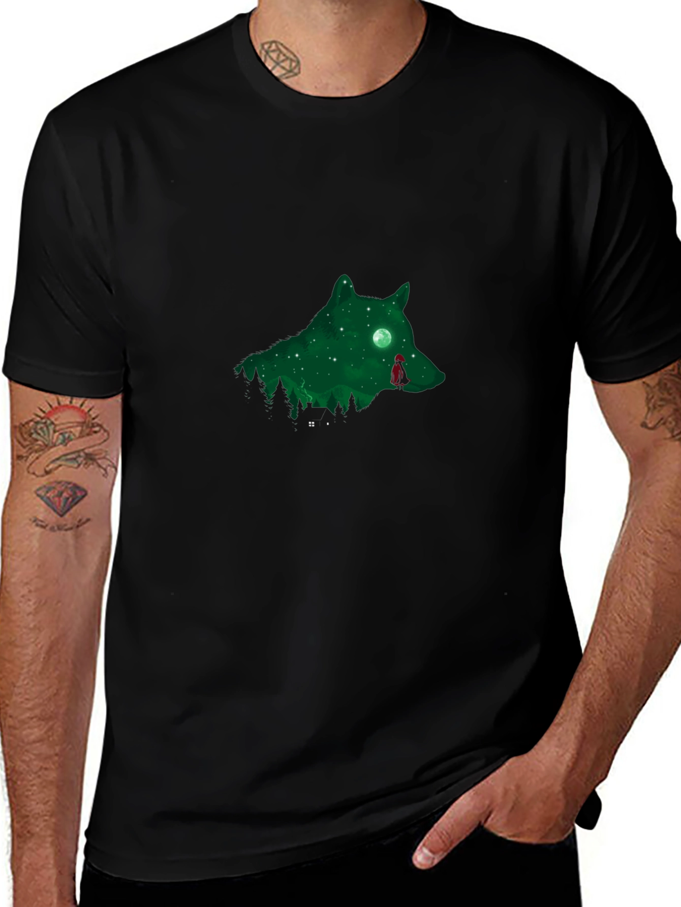 Wolf Silhouette Graphic Black T-Shirt