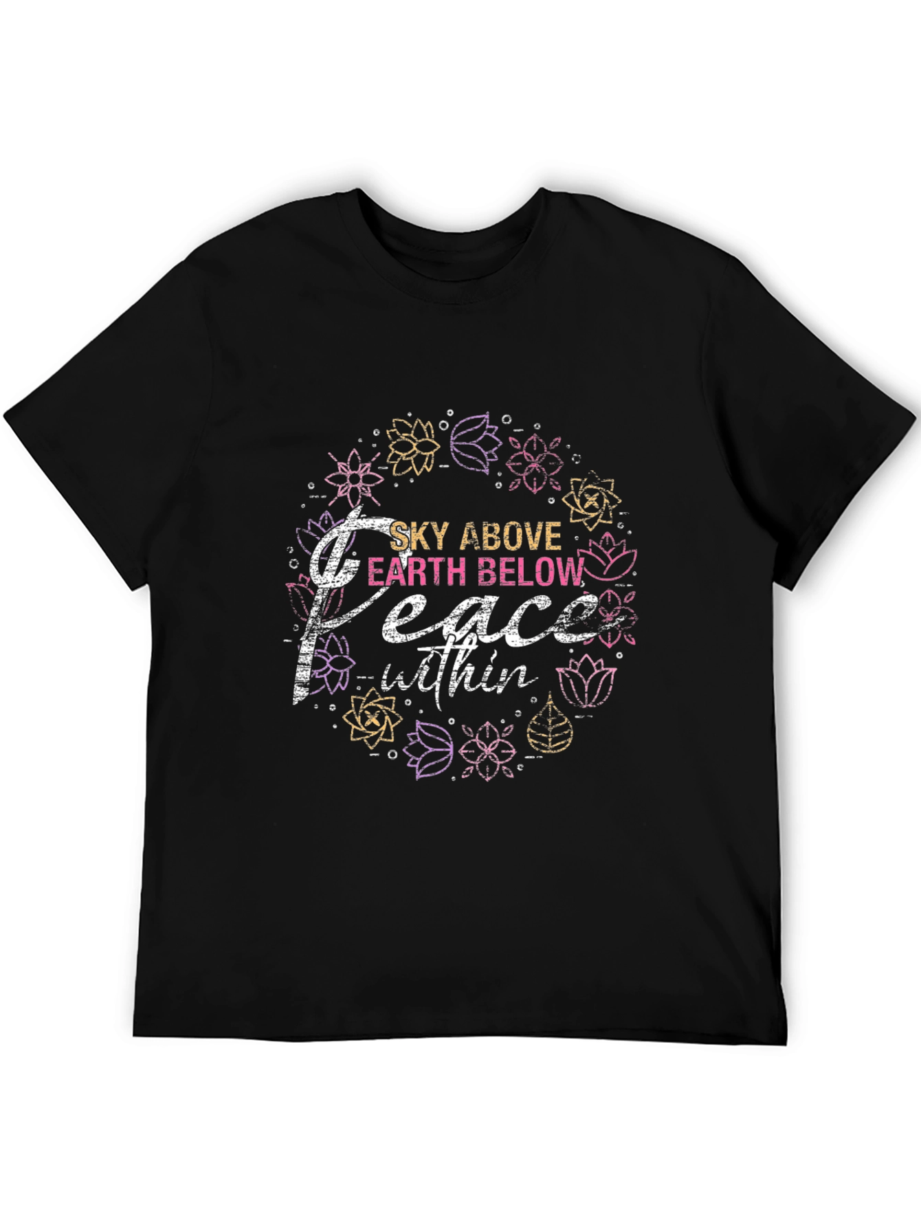 Peace Within Black T-Shirt - Floral Design