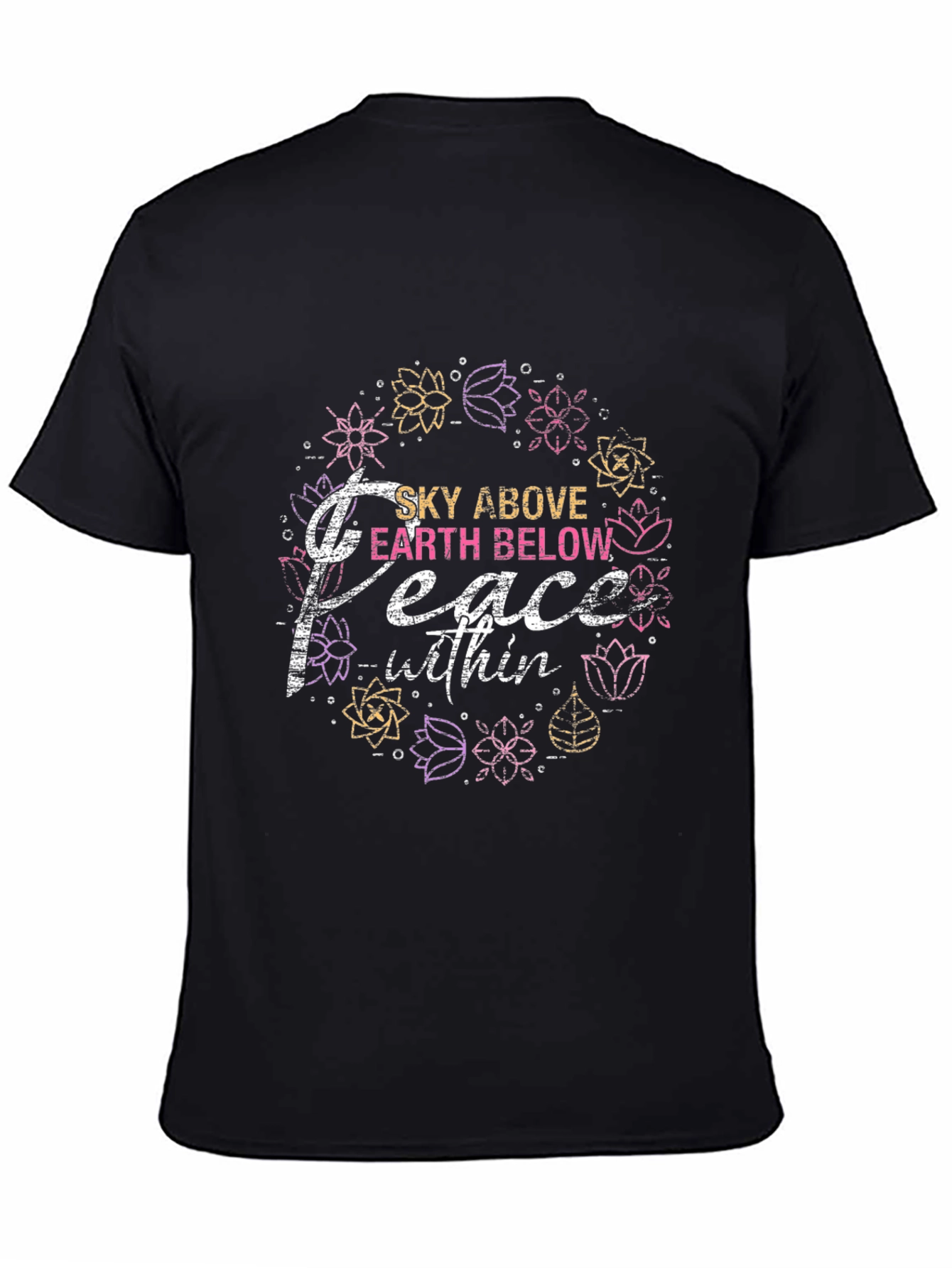 Peace Within Black T-Shirt - Floral Design