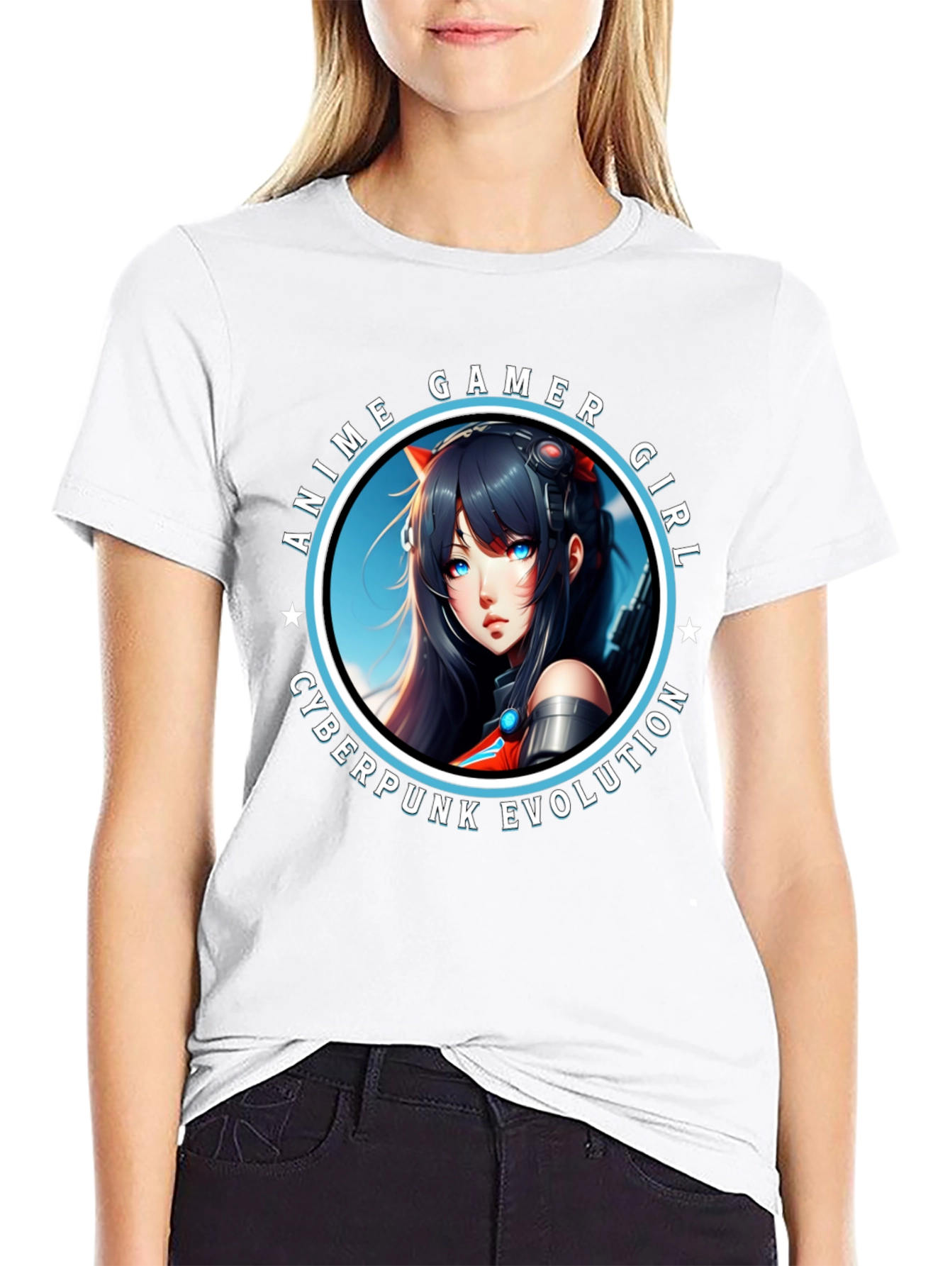 Anime Gamer Girl Cyberpunk Evolution Graphic T-Shirt