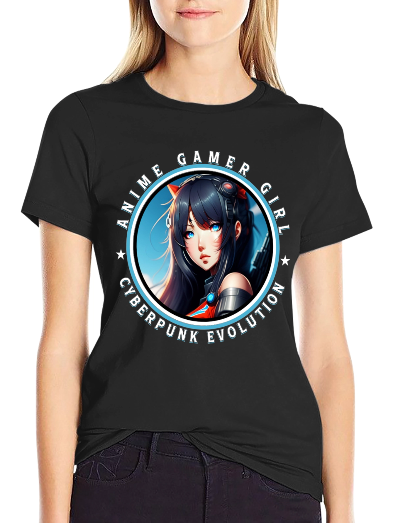 Anime Gamer Girl Cyberpunk Evolution Graphic T-Shirt