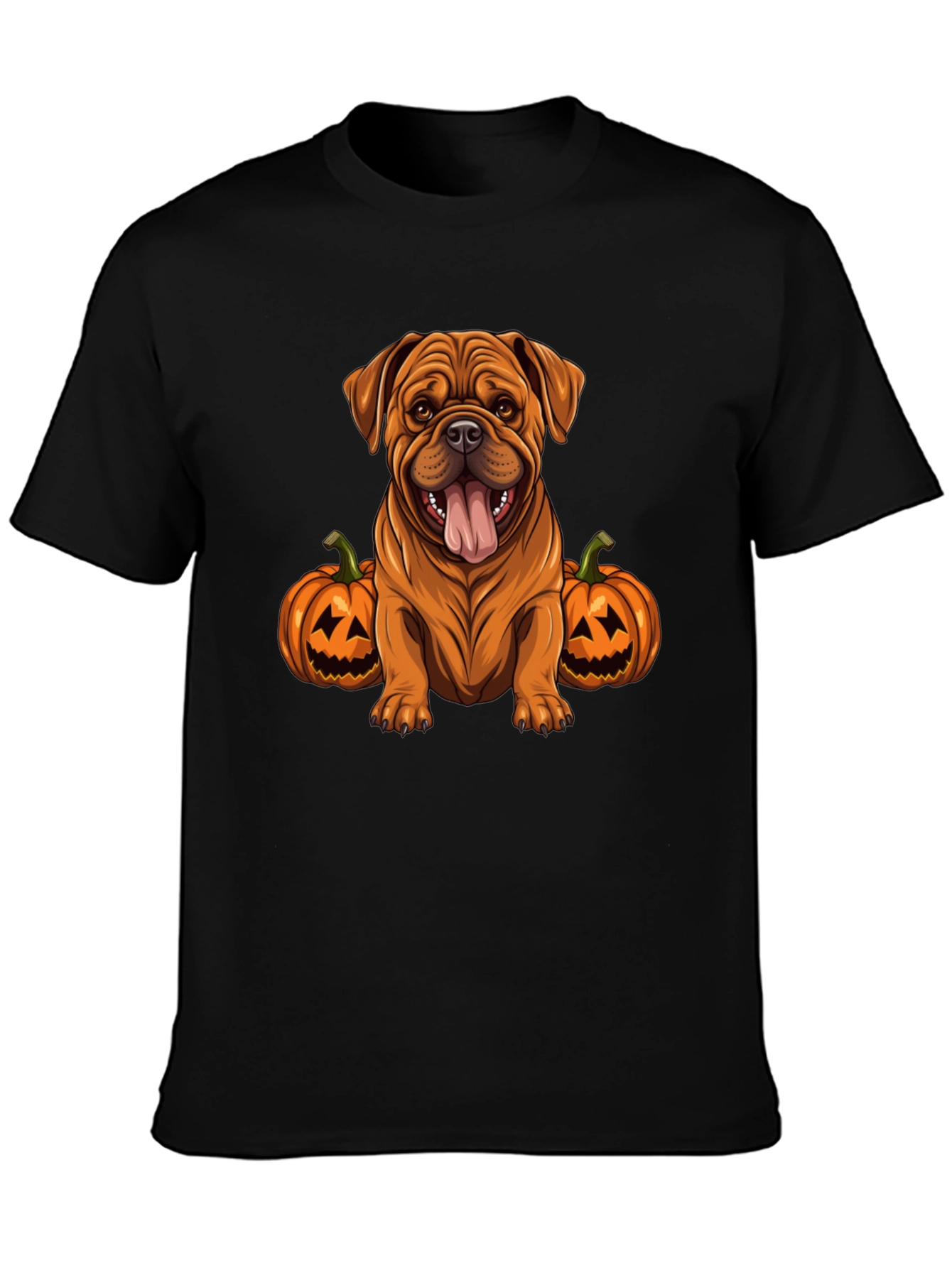 Dog Halloween T-Shirt: Cute Bulldog with Pumpkins