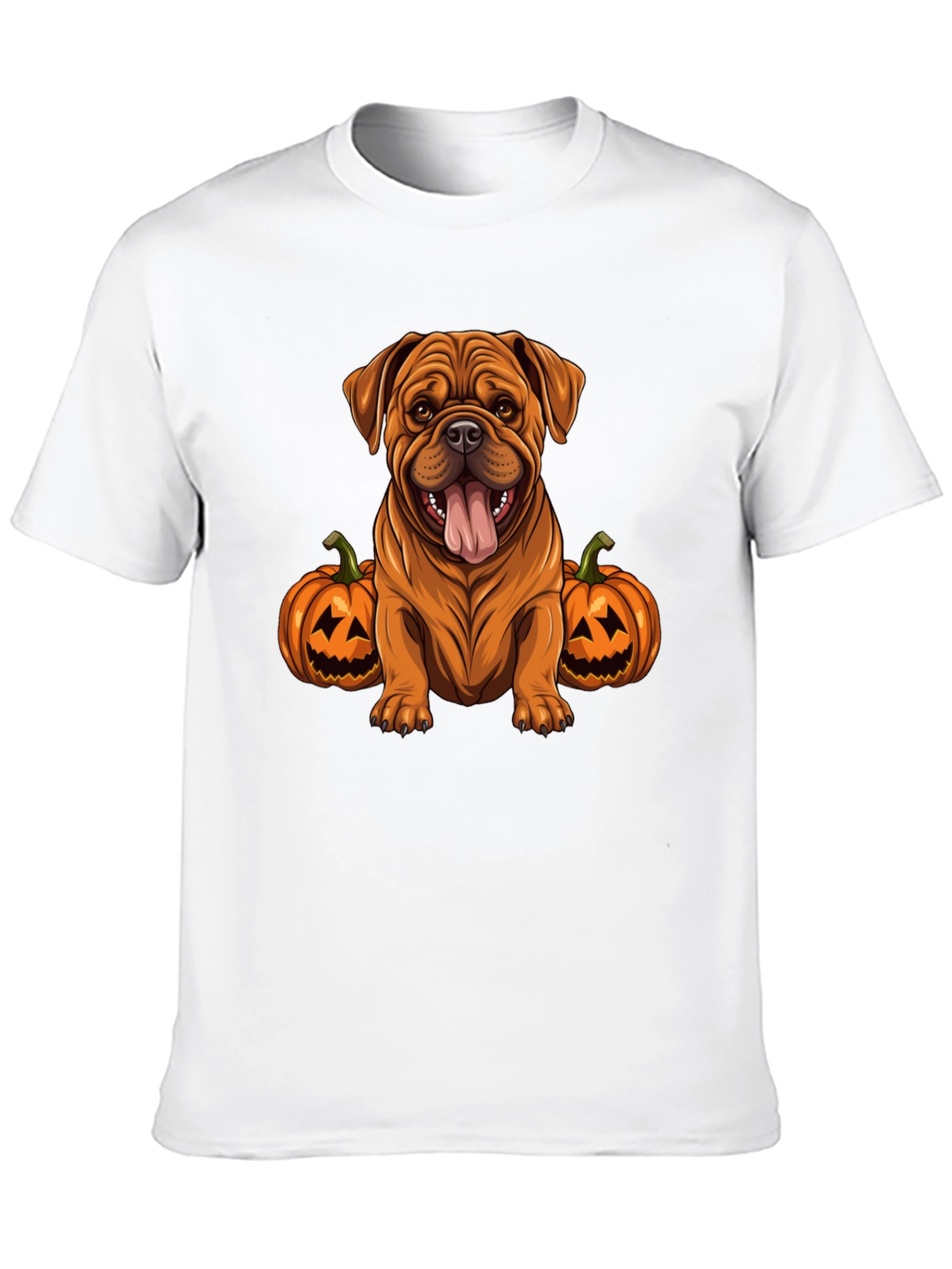 Dog Halloween T-Shirt: Cute Bulldog with Pumpkins
