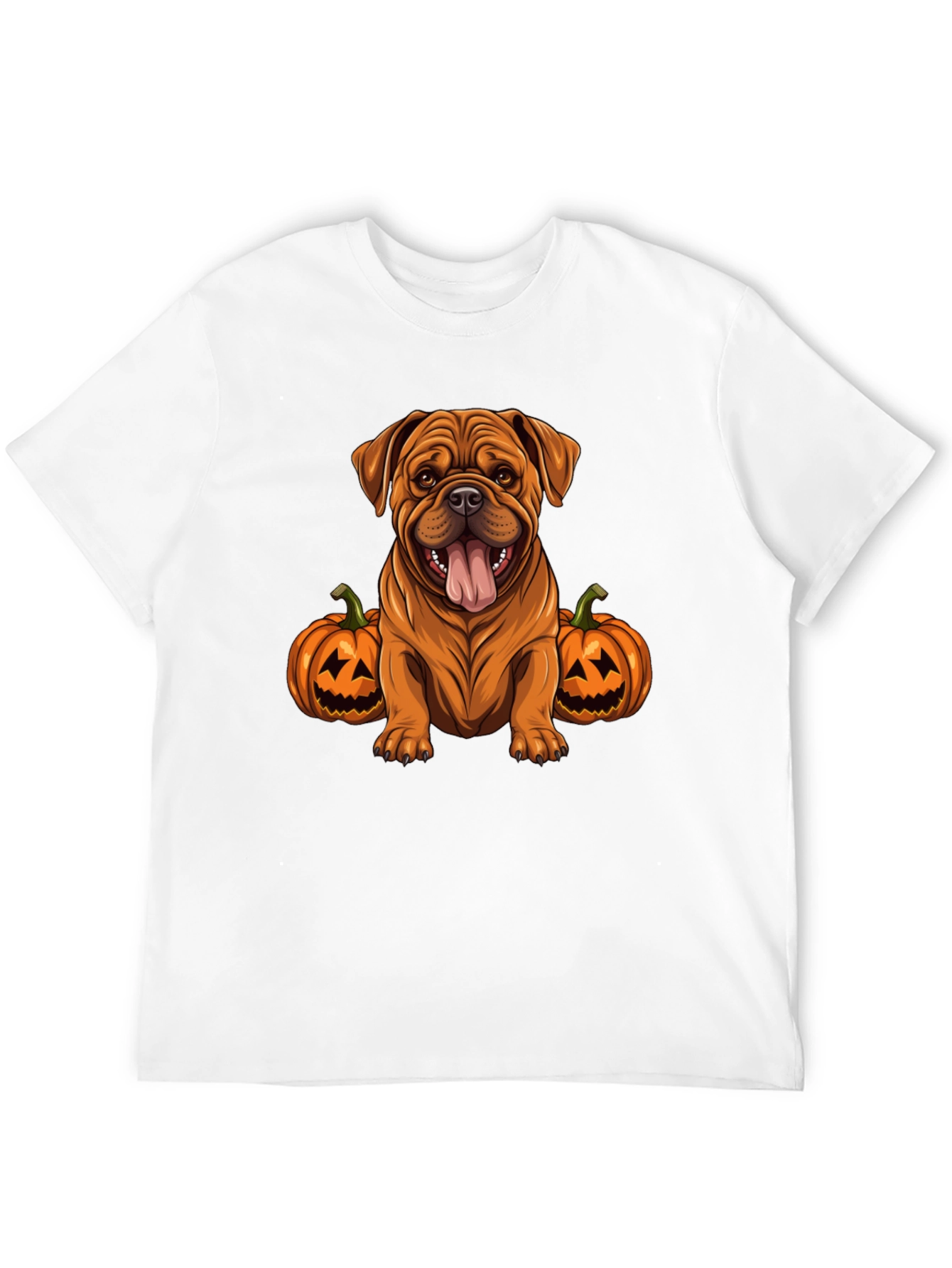 Dog Halloween T-Shirt: Cute Bulldog with Pumpkins