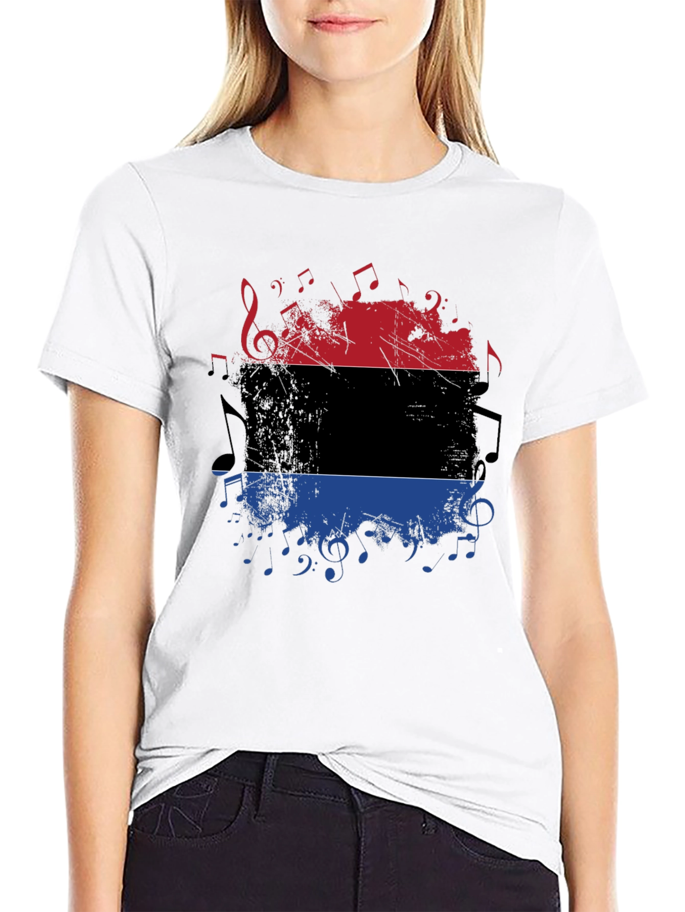 Music Inspired Graphic Tee - Red Black and Blue