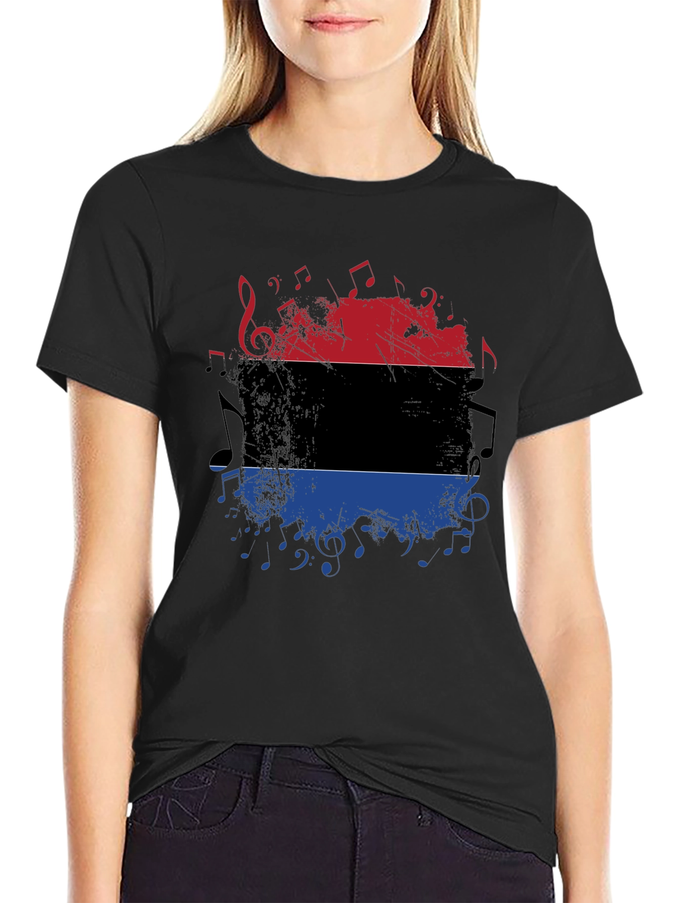 Music Inspired Graphic Tee - Red Black and Blue