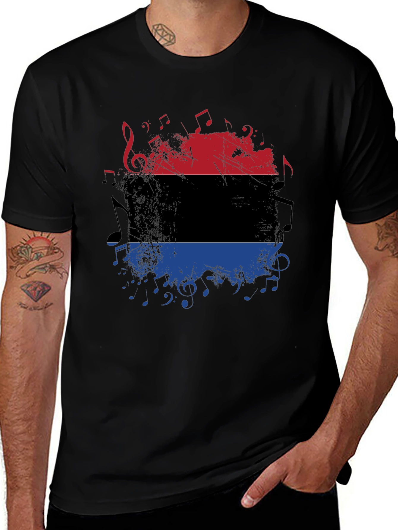 Music Inspired Graphic Tee - Red Black and Blue