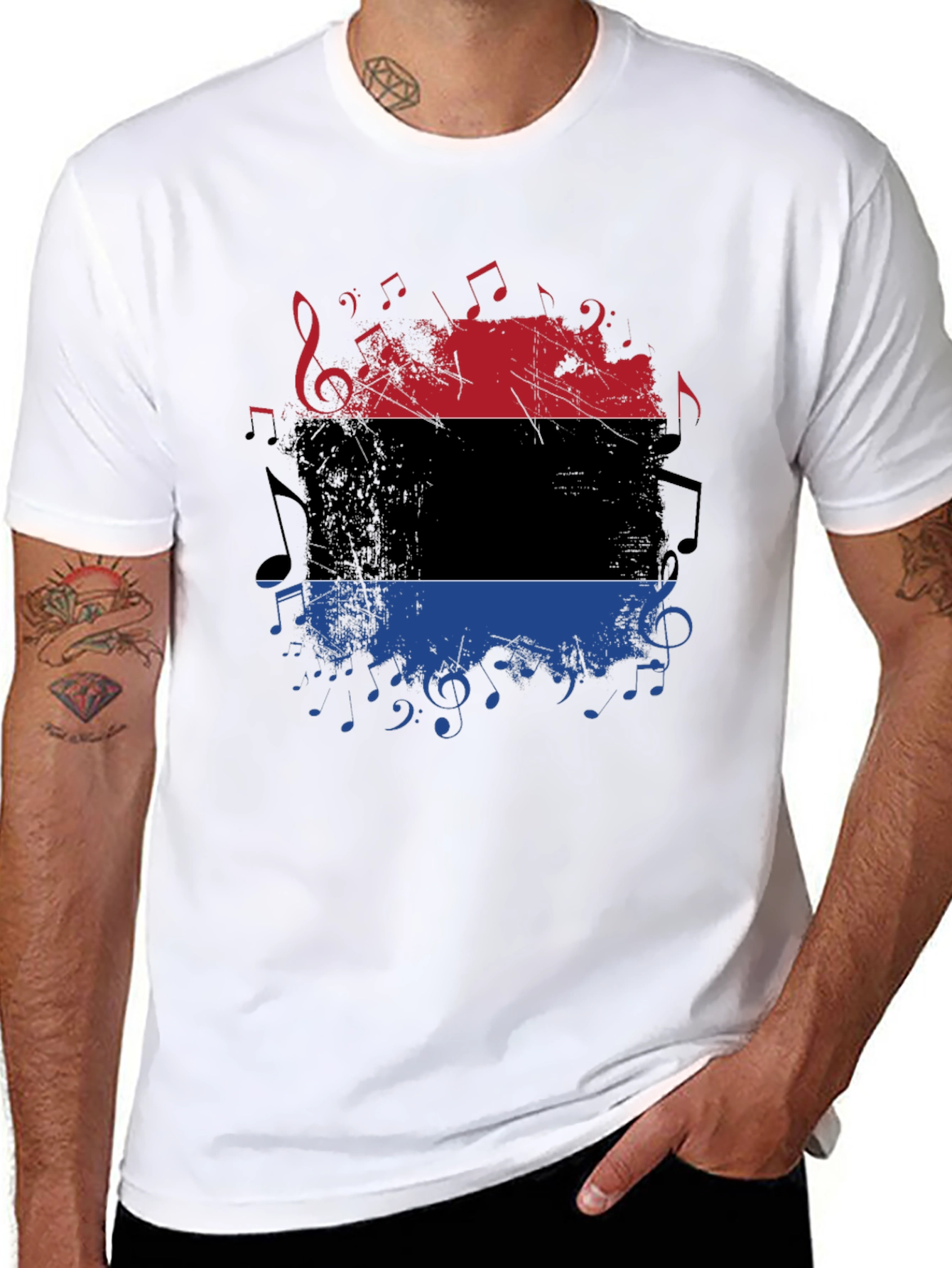 Music Inspired Graphic Tee - Red Black and Blue