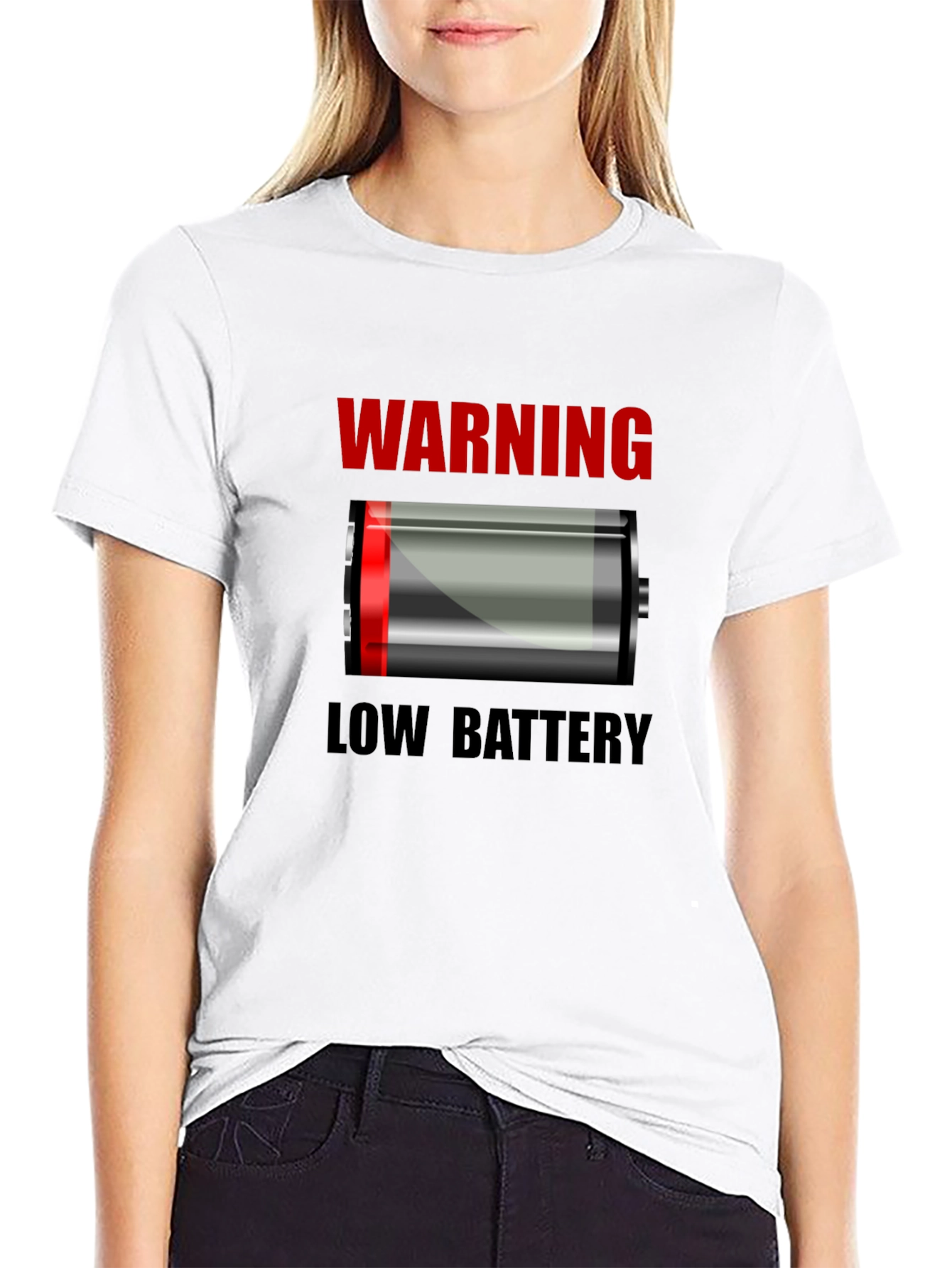 Warning Low Battery T-Shirt - Novelty Graphic Tee