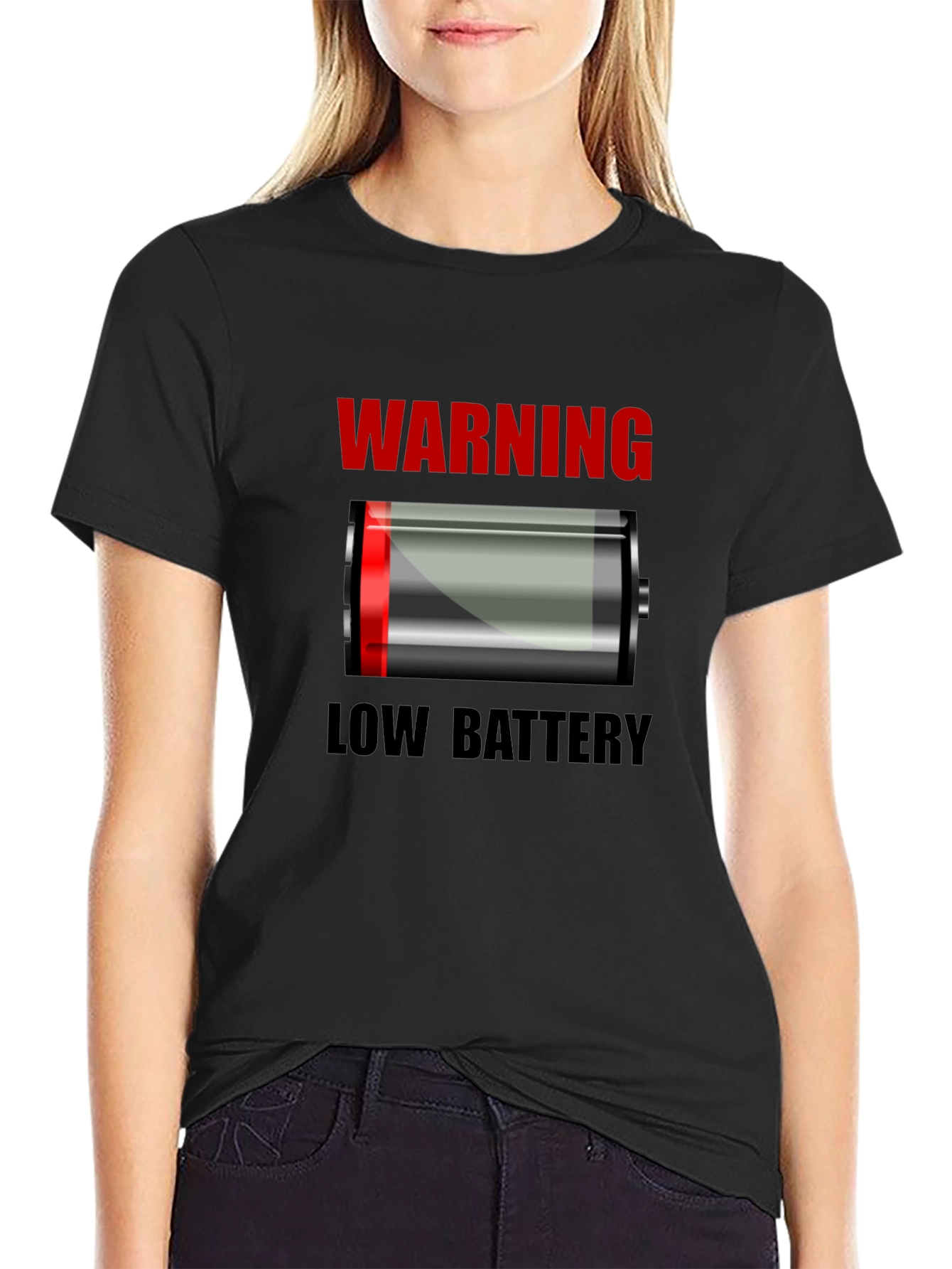 Warning Low Battery T-Shirt - Novelty Graphic Tee