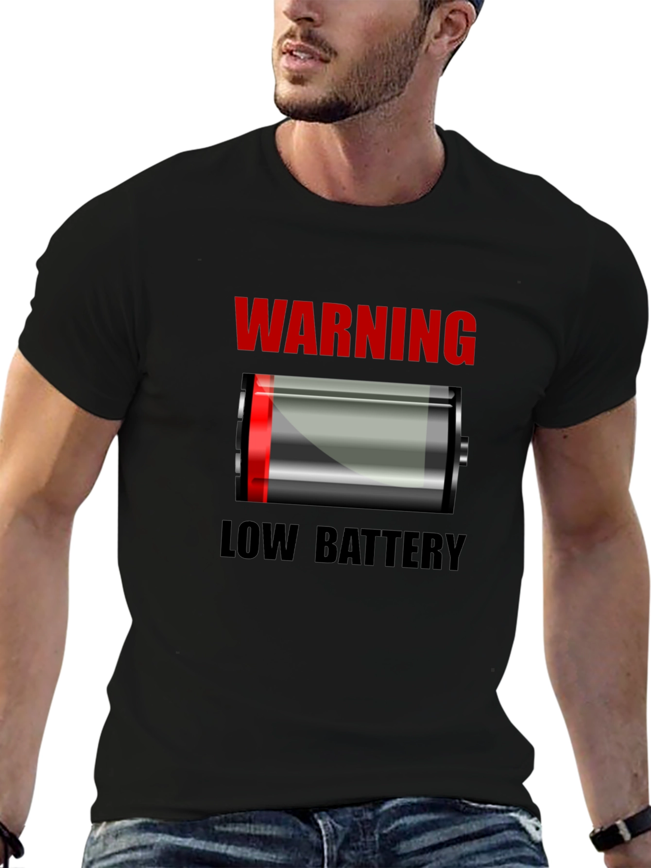 Warning Low Battery T-Shirt - Novelty Graphic Tee