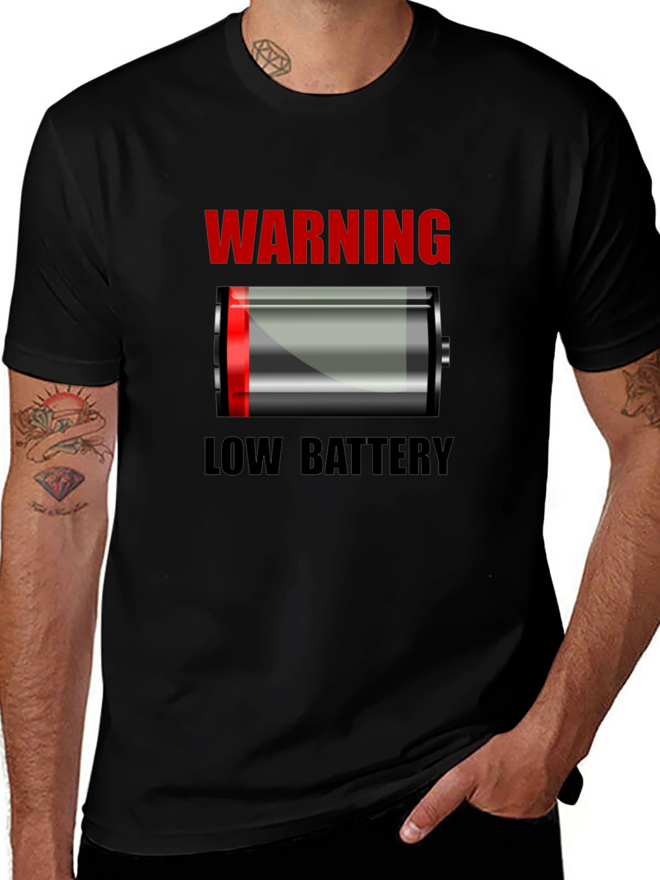 Warning Low Battery T-Shirt - Novelty Graphic Tee
