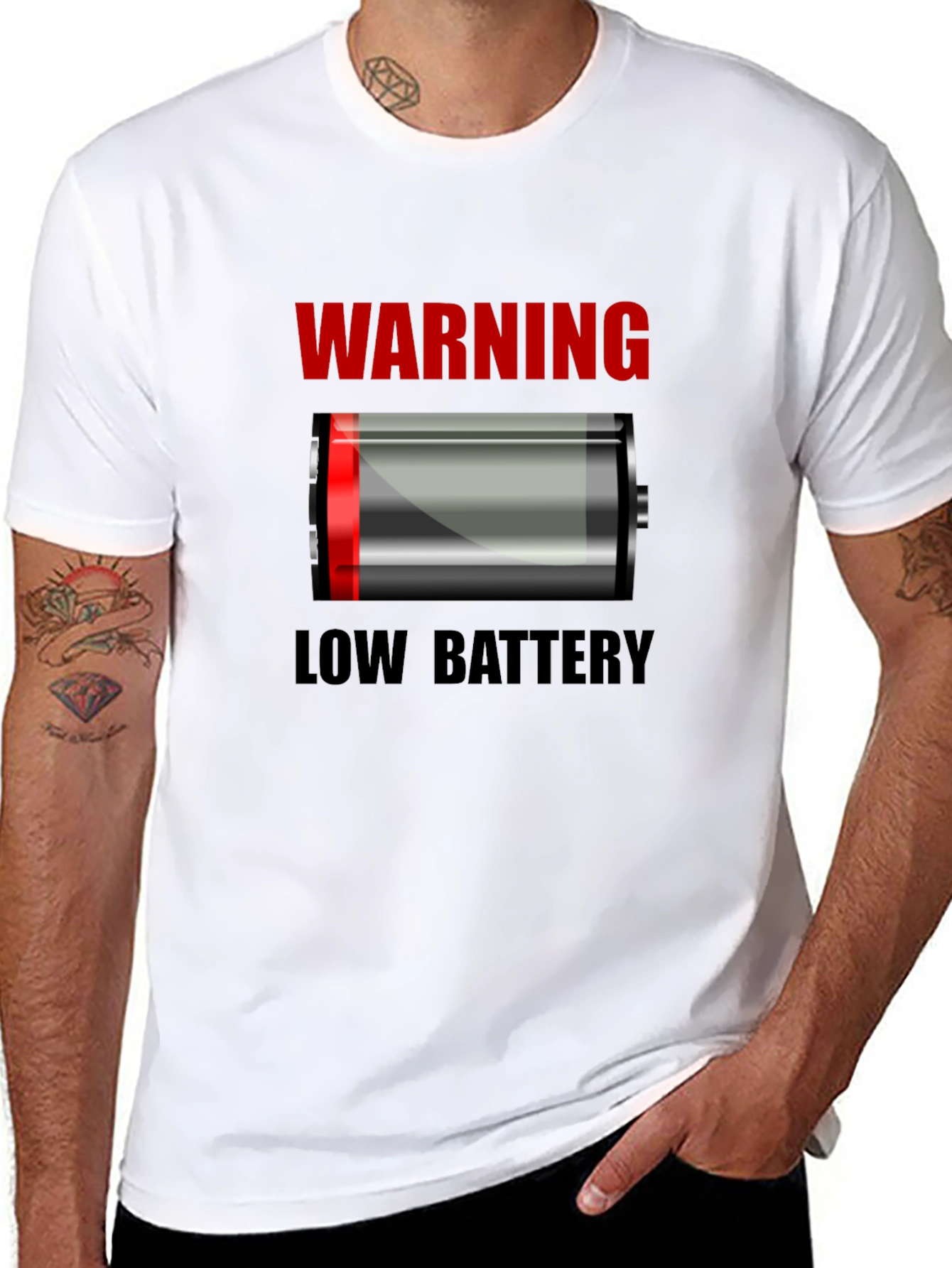 Warning Low Battery T-Shirt - Novelty Graphic Tee