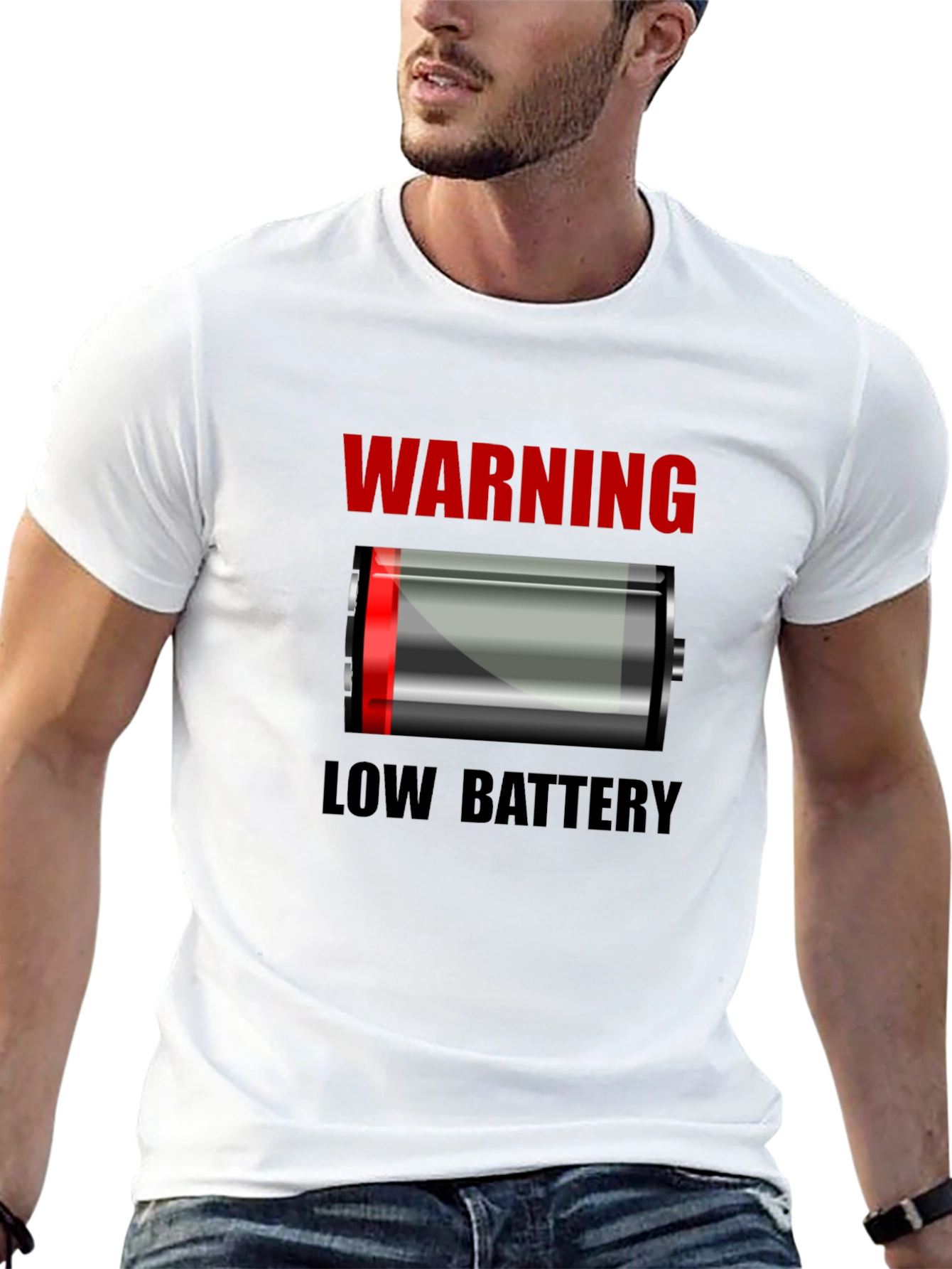 Warning Low Battery T-Shirt - Novelty Graphic Tee