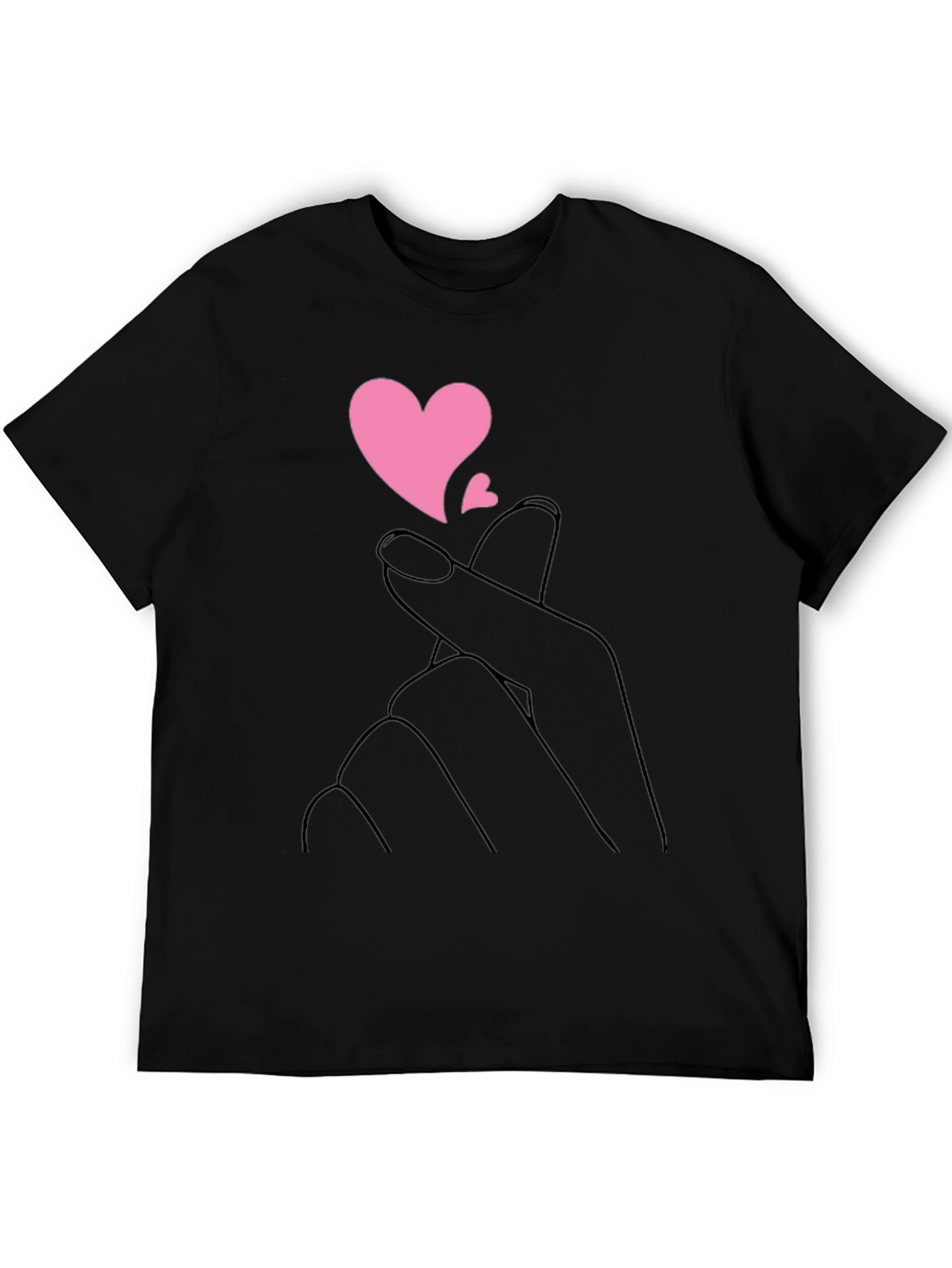 Black T-Shirt with Heart Fingers Graphic