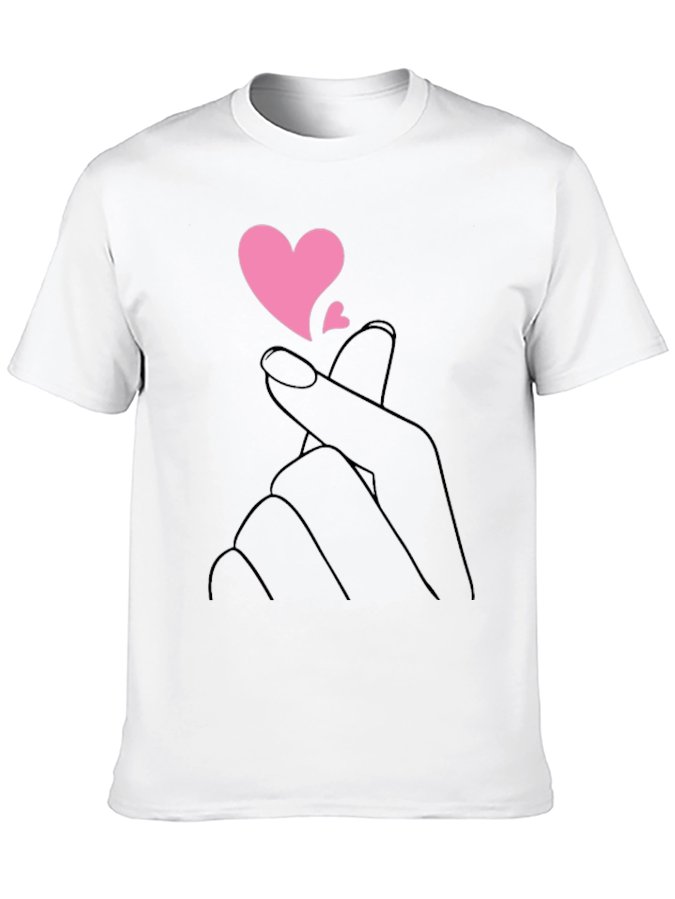Black T-Shirt with Heart Fingers Graphic