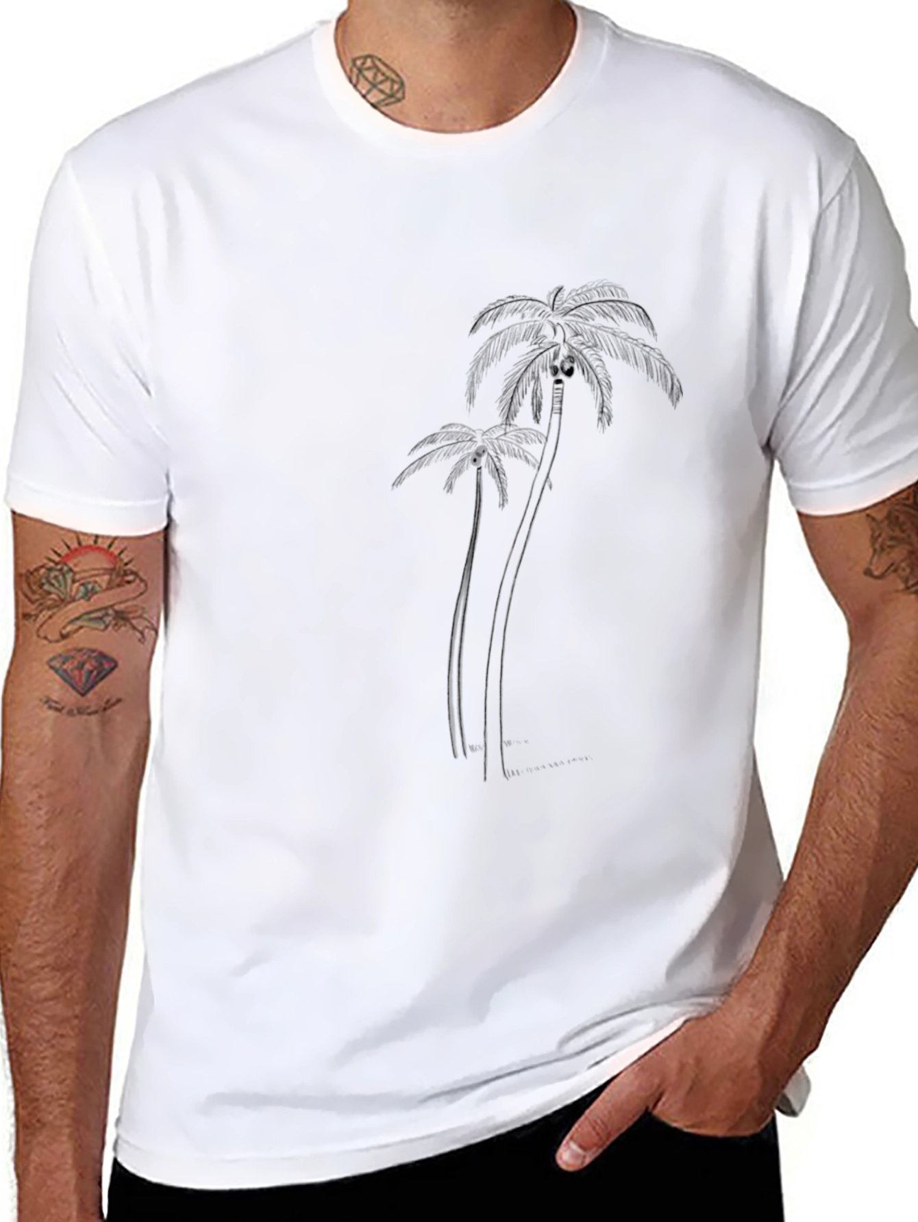 Palm Tree Graphic Tee - Black Cotton T-Shirt