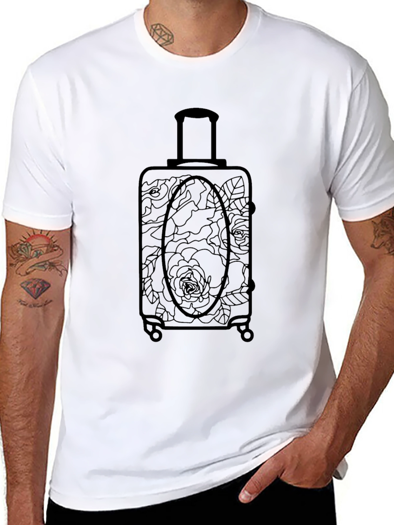 Floral Suitcase Graphic Tee - Travel in Style!
