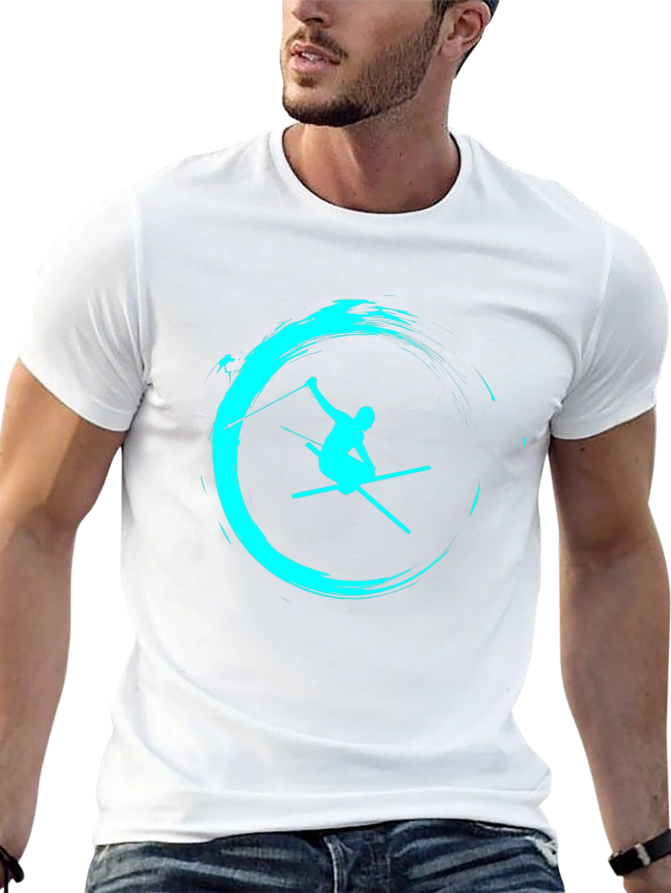 Ski Silhouette Graphic Tee - Black Cotton T-Shirt