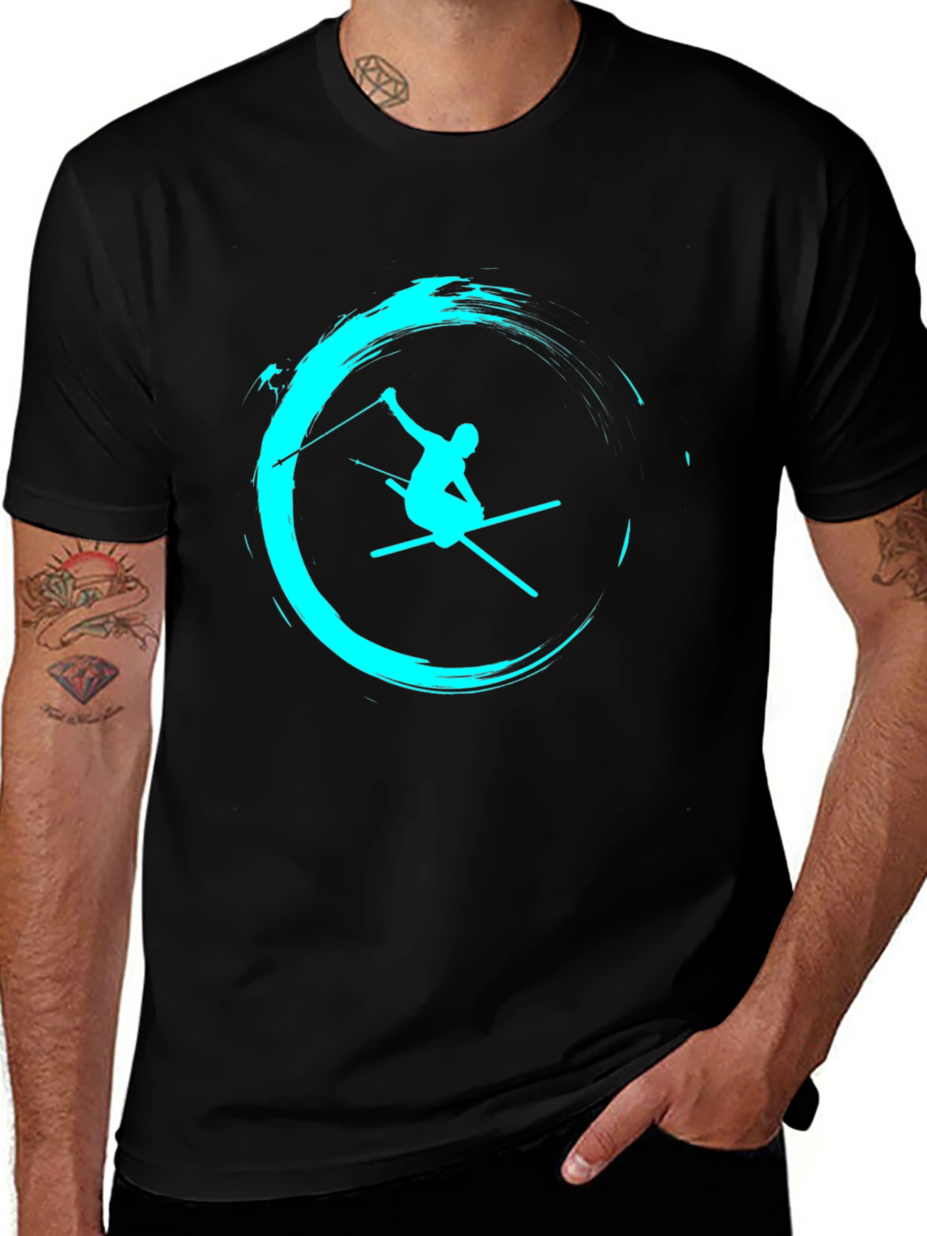 Ski Silhouette Graphic Tee - Black Cotton T-Shirt
