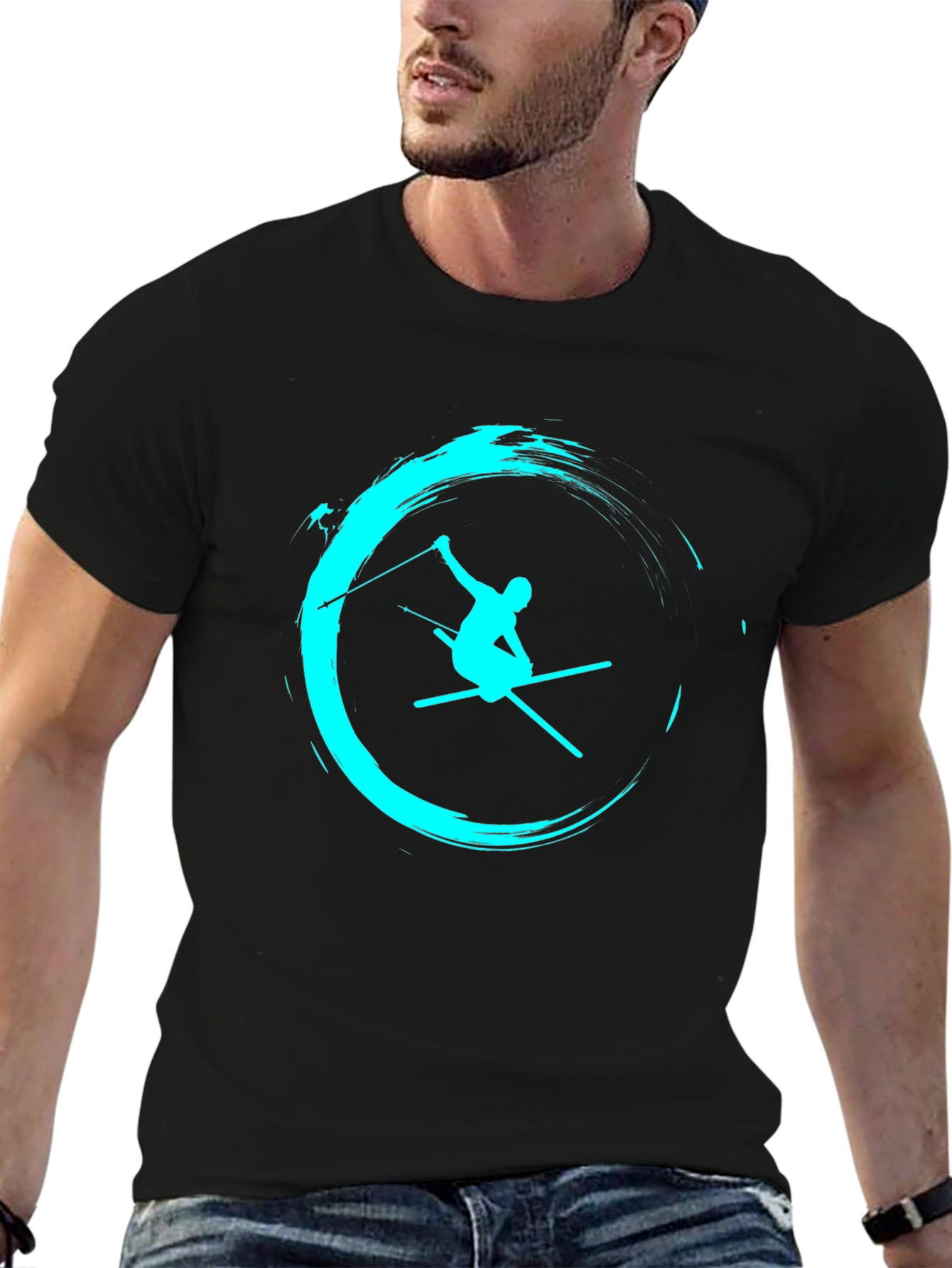 Ski Silhouette Graphic Tee - Black Cotton T-Shirt